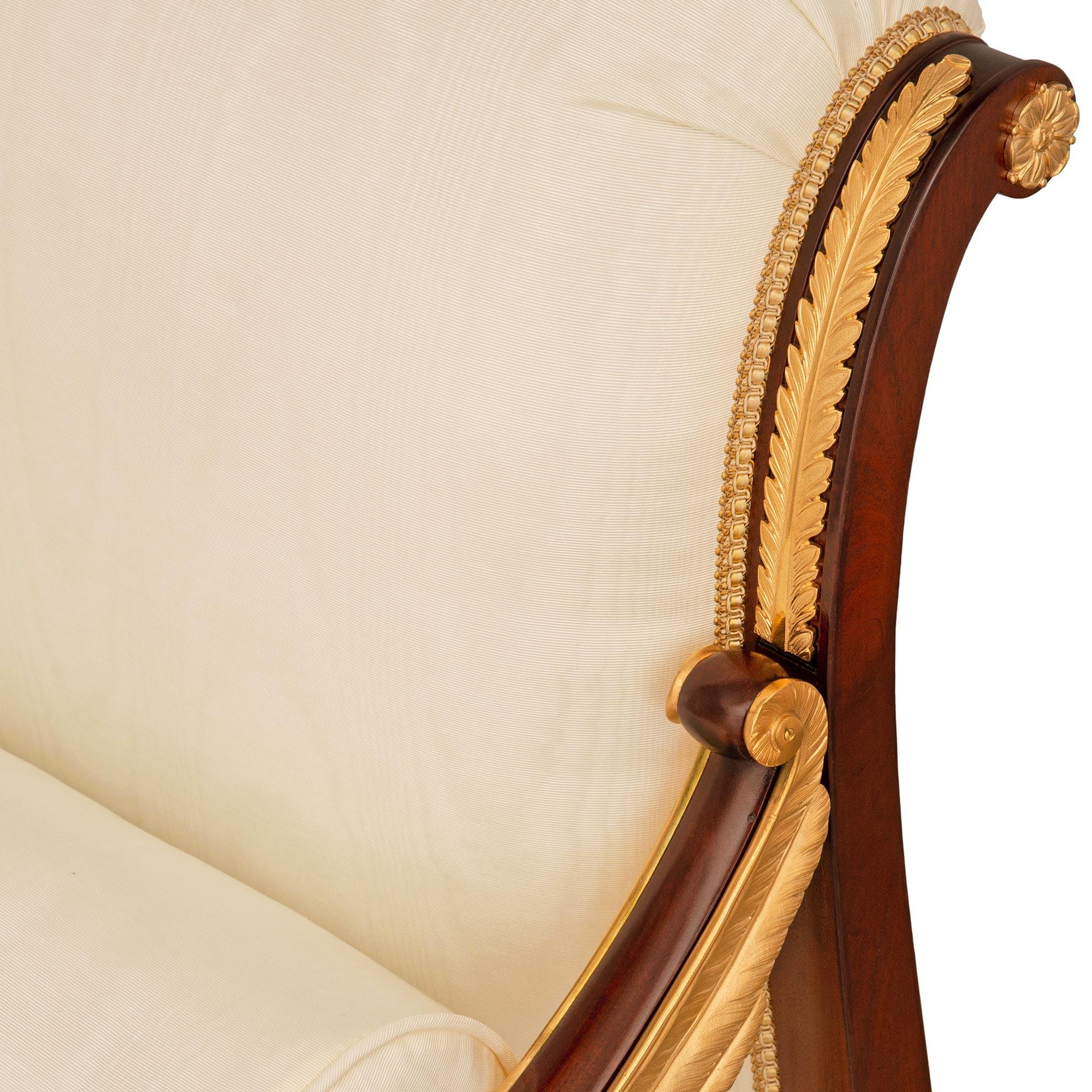 Fabric French early 19th century Empire period Mahogany and Ormolu chaise, Circa 1805 For Sale
