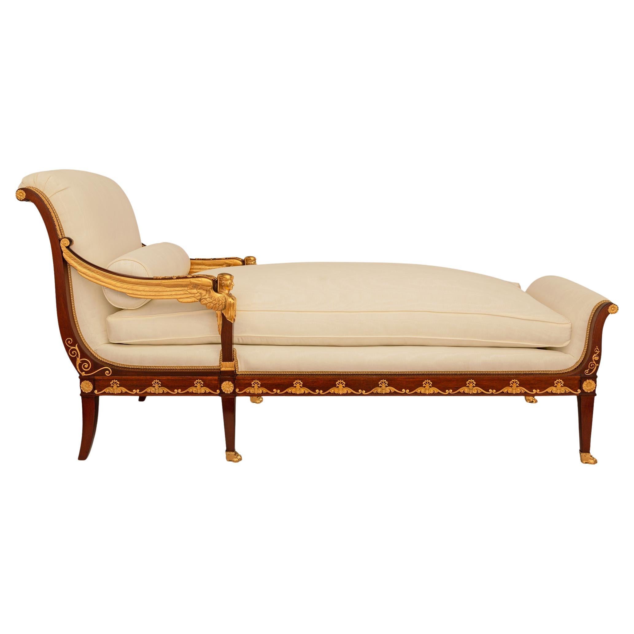 French early 19th century Empire period Mahogany and Ormolu chaise, Circa 1805 For Sale
