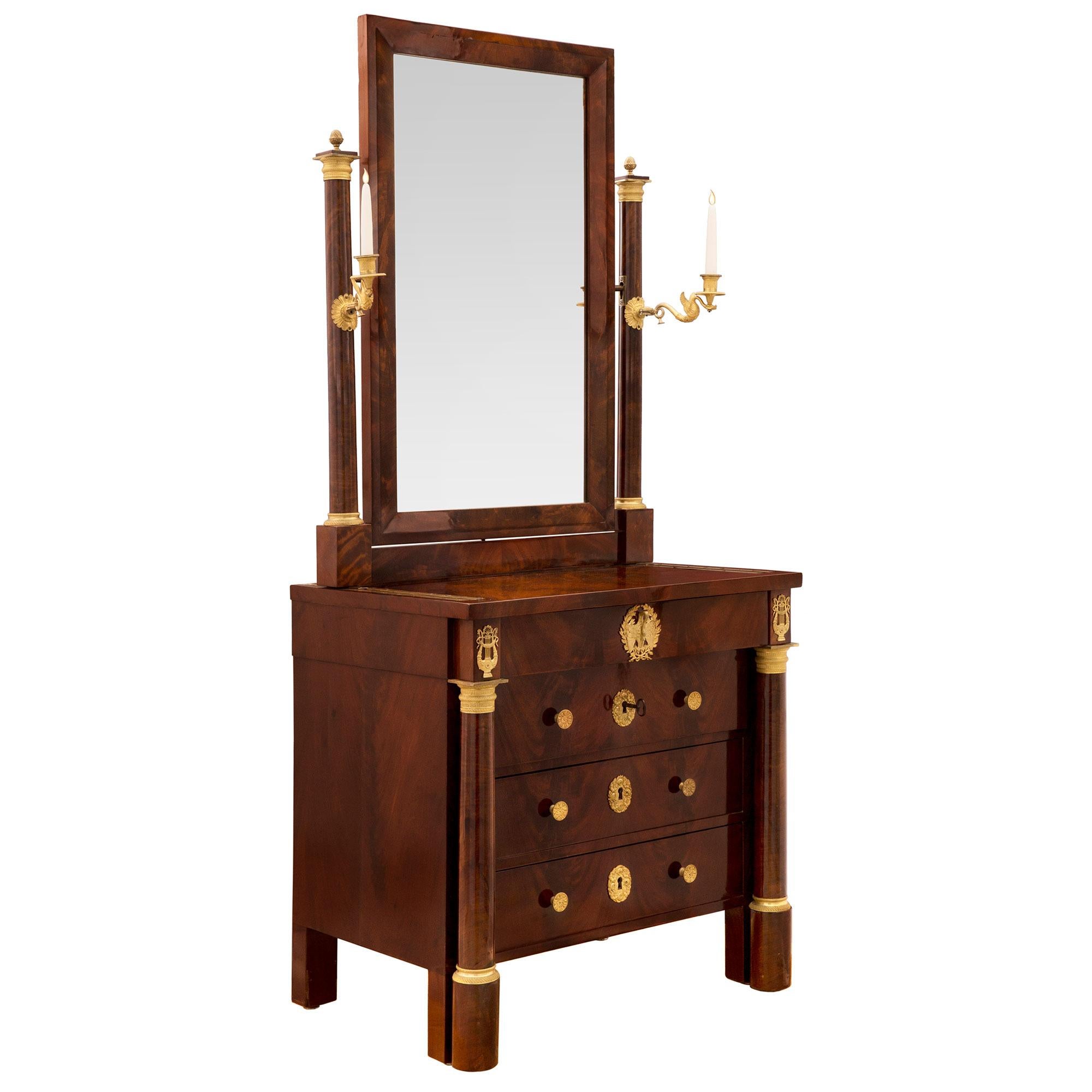 French Early 19th Century Empire Period Mahogany & Ormolu Dressing Chest/Vanity In Good Condition In West Palm Beach, FL