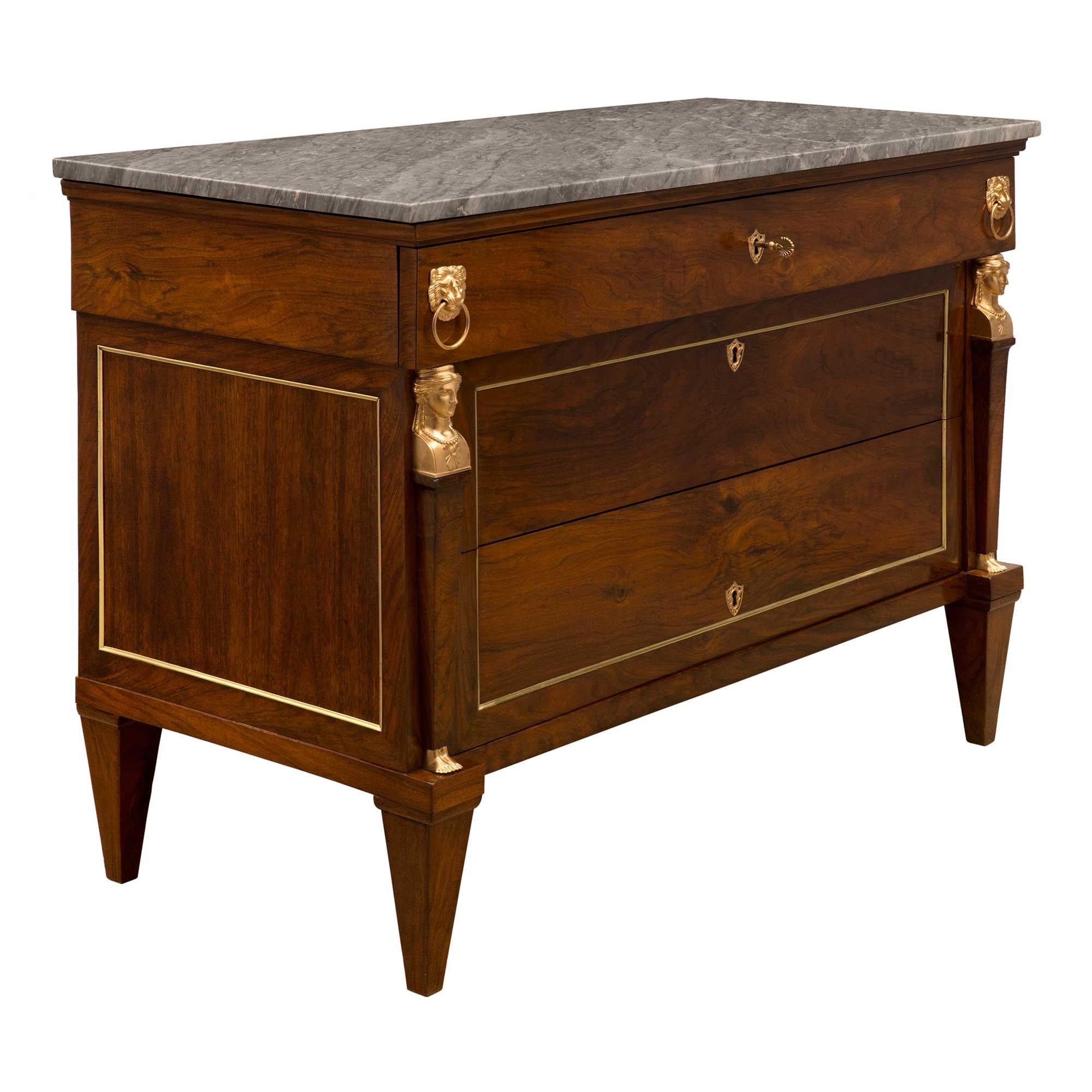 French Early 19th Century Empire St. Walnut, Ormolu and Marble Chests In Good Condition For Sale In West Palm Beach, FL