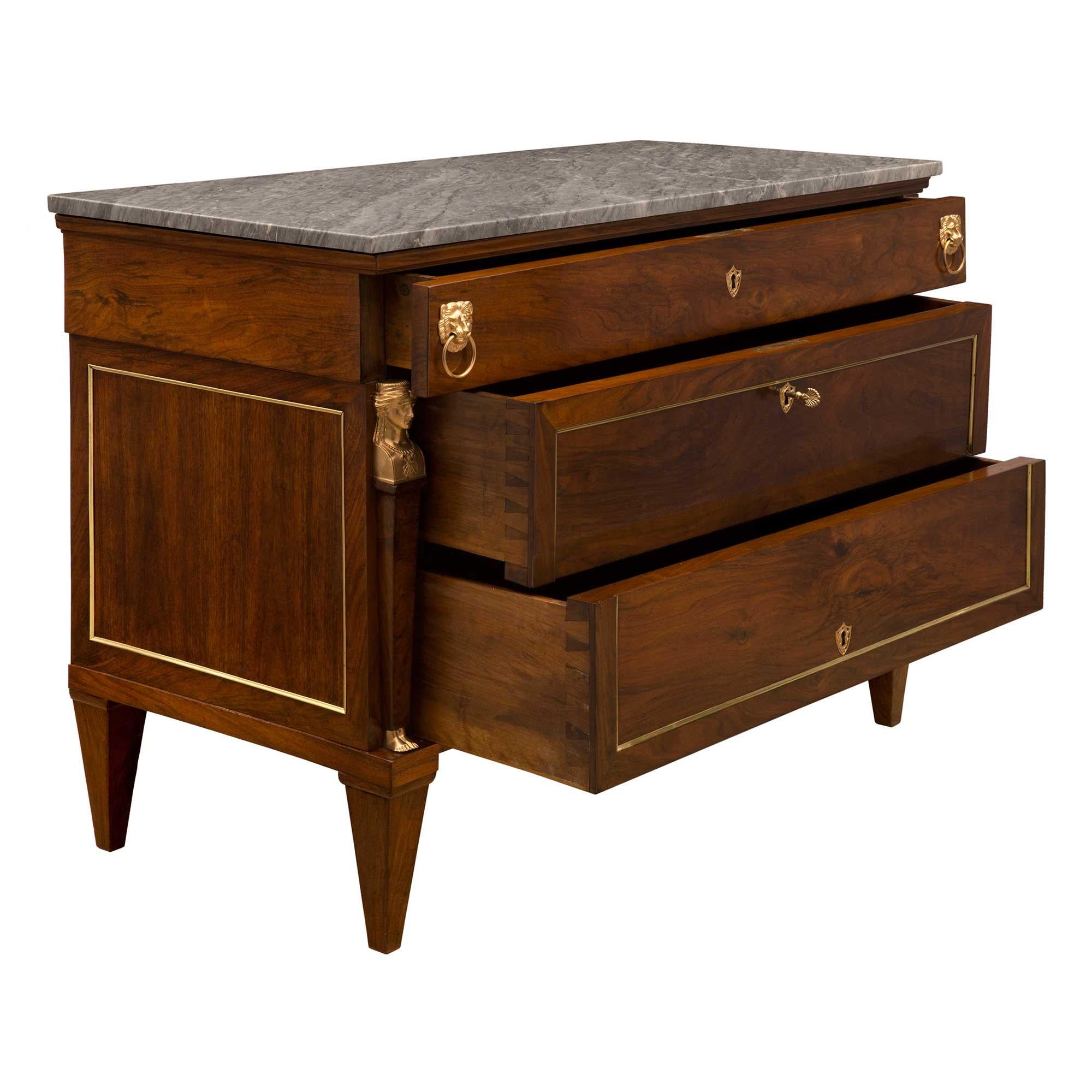 French Early 19th Century Empire St. Walnut, Ormolu and Marble Chests For Sale 1