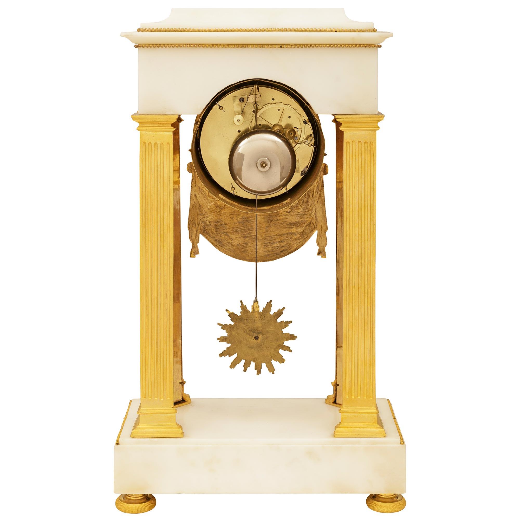 French early 19th century Empire st. white Carrara marble and Ormolu clock For Sale 8