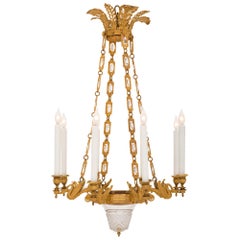 Lampadario francese stile Impero di inizio '800 in ormolu e cristallo Baccarat