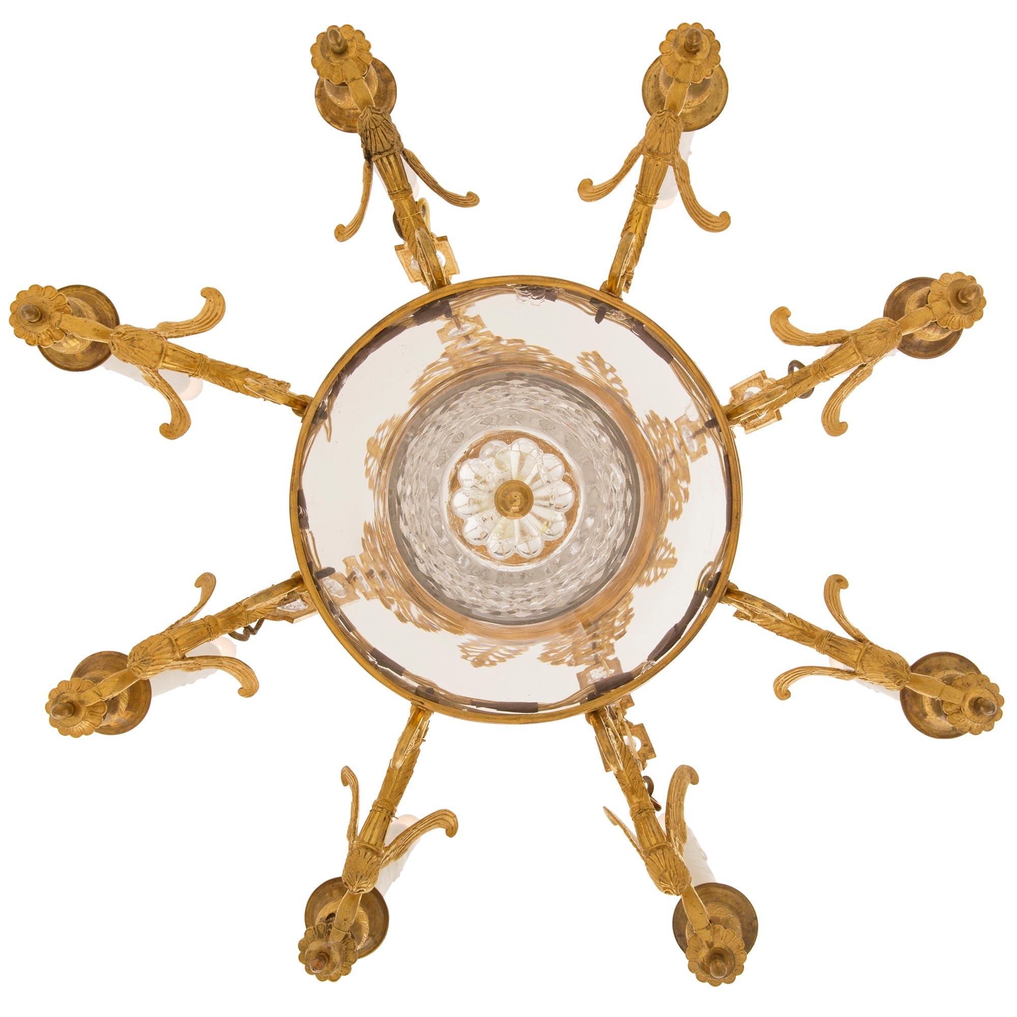 French Early 19th Century Empire Style Ormolu and Baccarat Crystal Chandelier For Sale 5