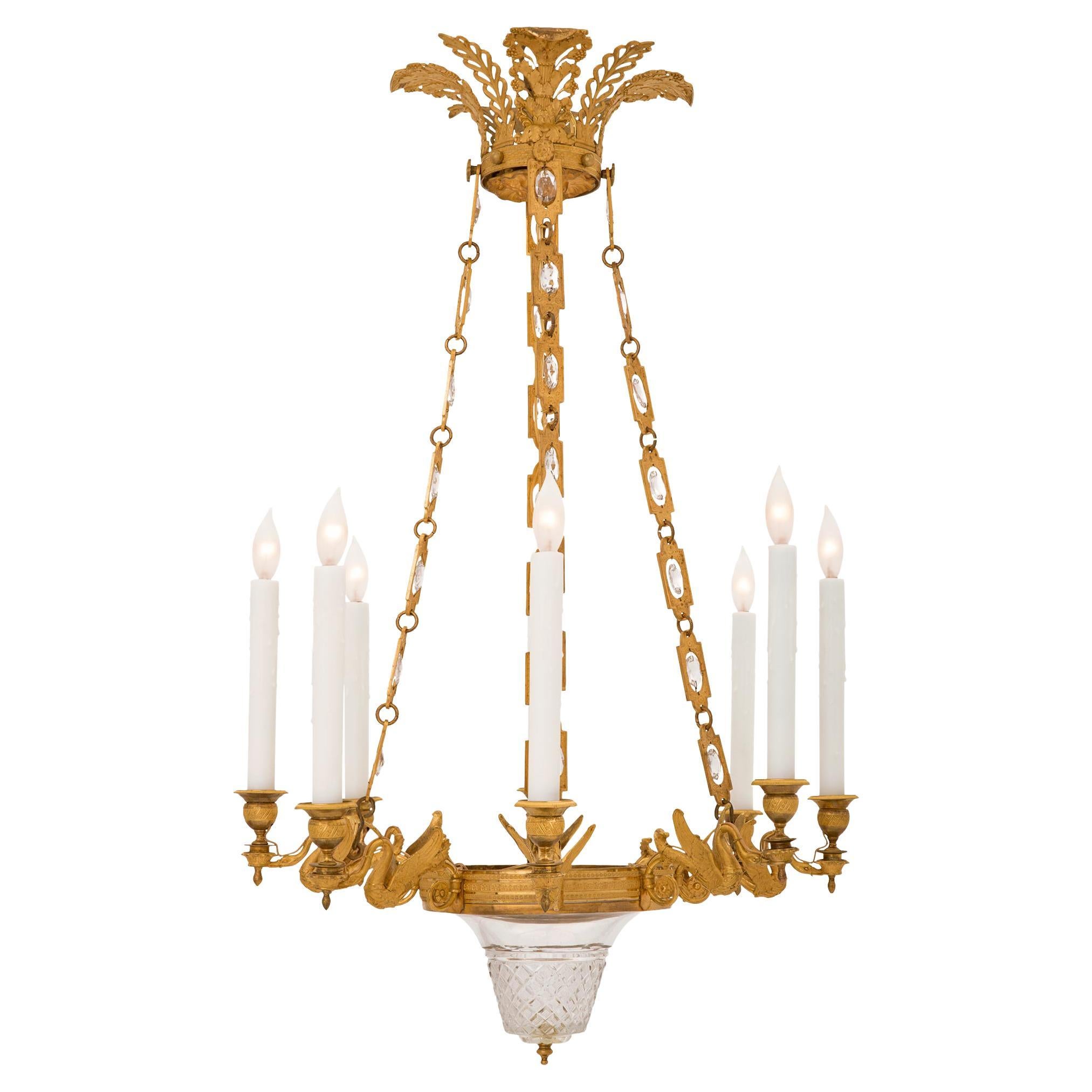 French Early 19th Century Empire Style Ormolu and Baccarat Crystal Chandelier For Sale