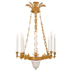 Antique French Early 19th Century Empire Style Ormolu and Baccarat Crystal Chandelier