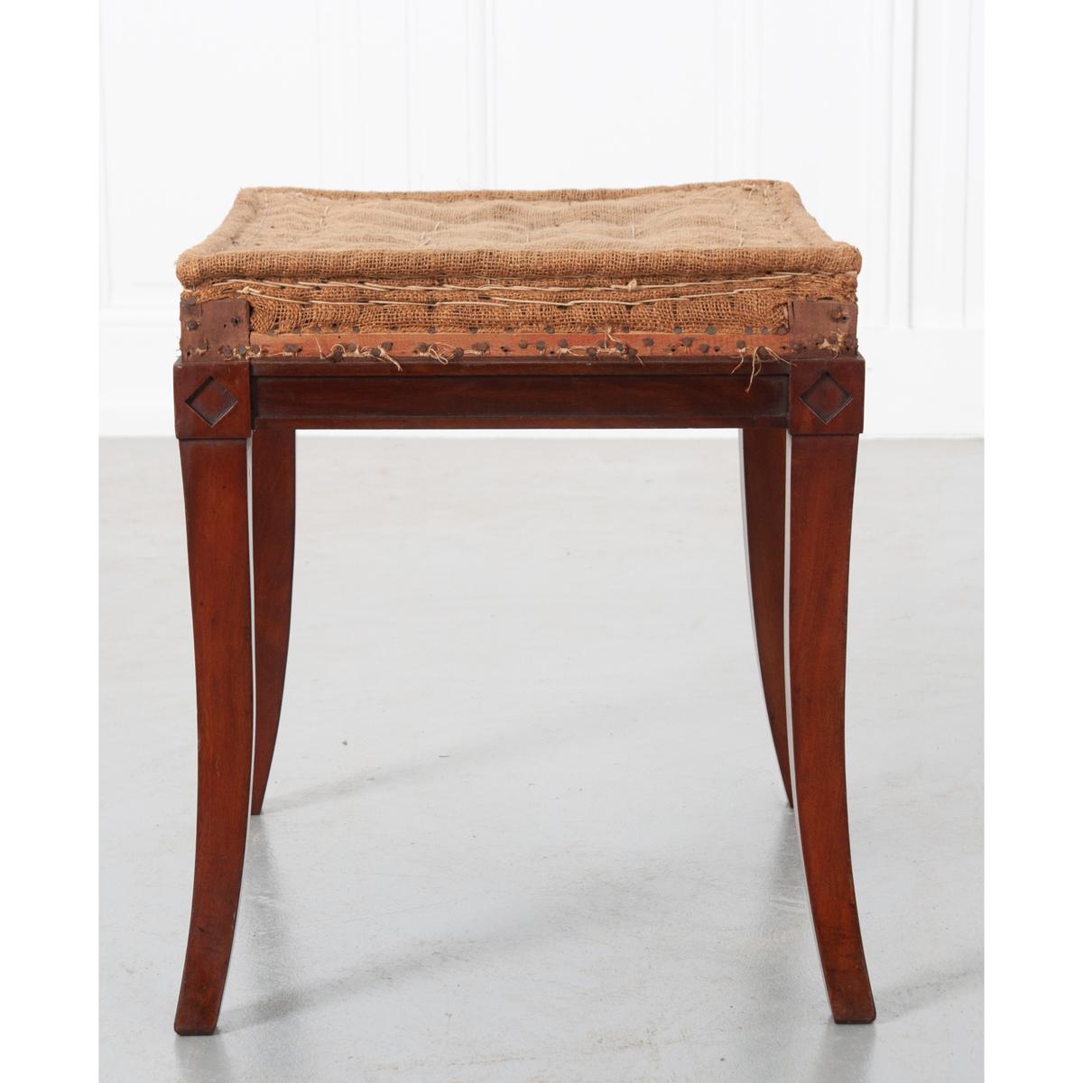 French Early 19th Century Empire Style Sabre Leg Stool In Good Condition In Baton Rouge, LA