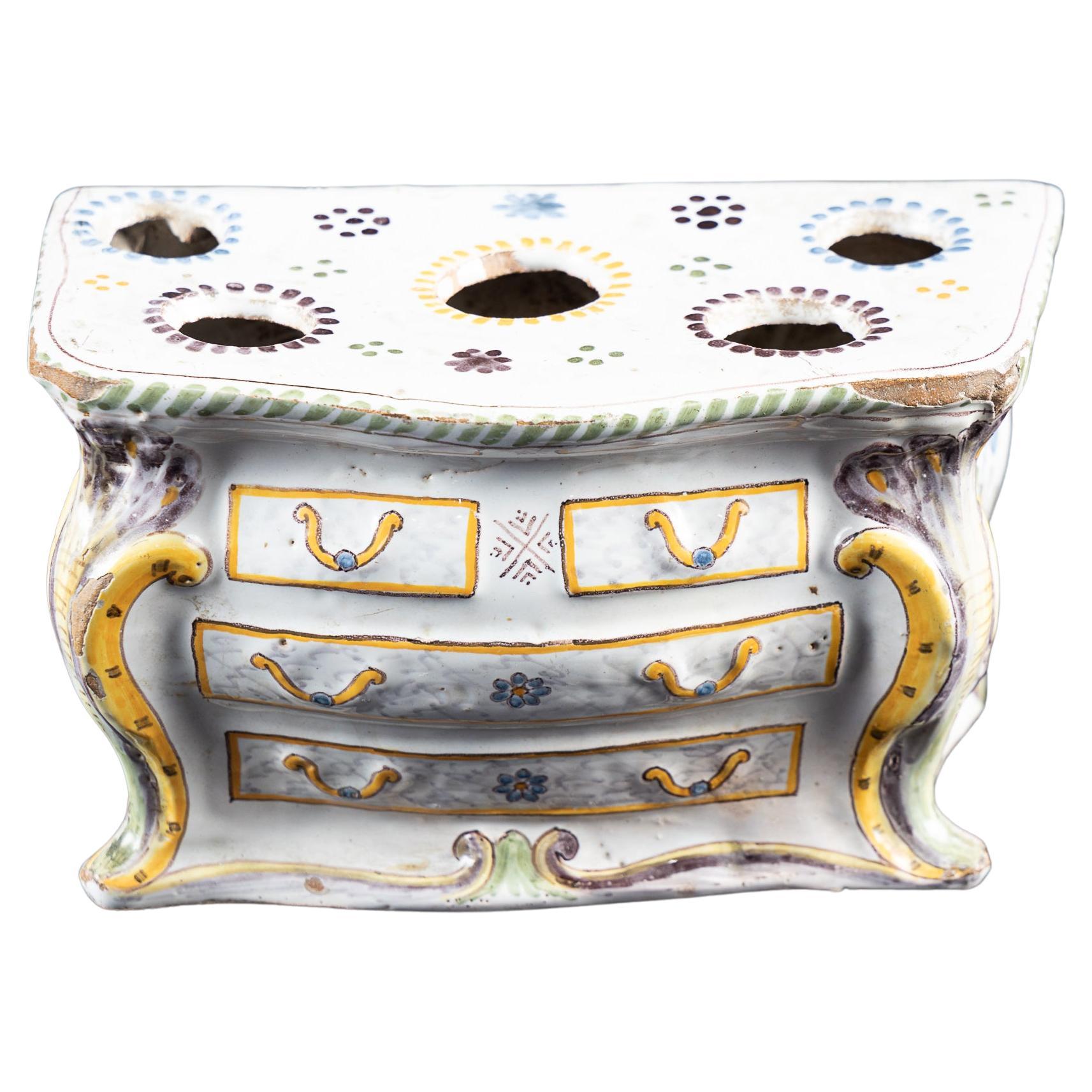 French Early 19th Century Faience Wall Pocket after Louis XV Bombe` Chest For Sale