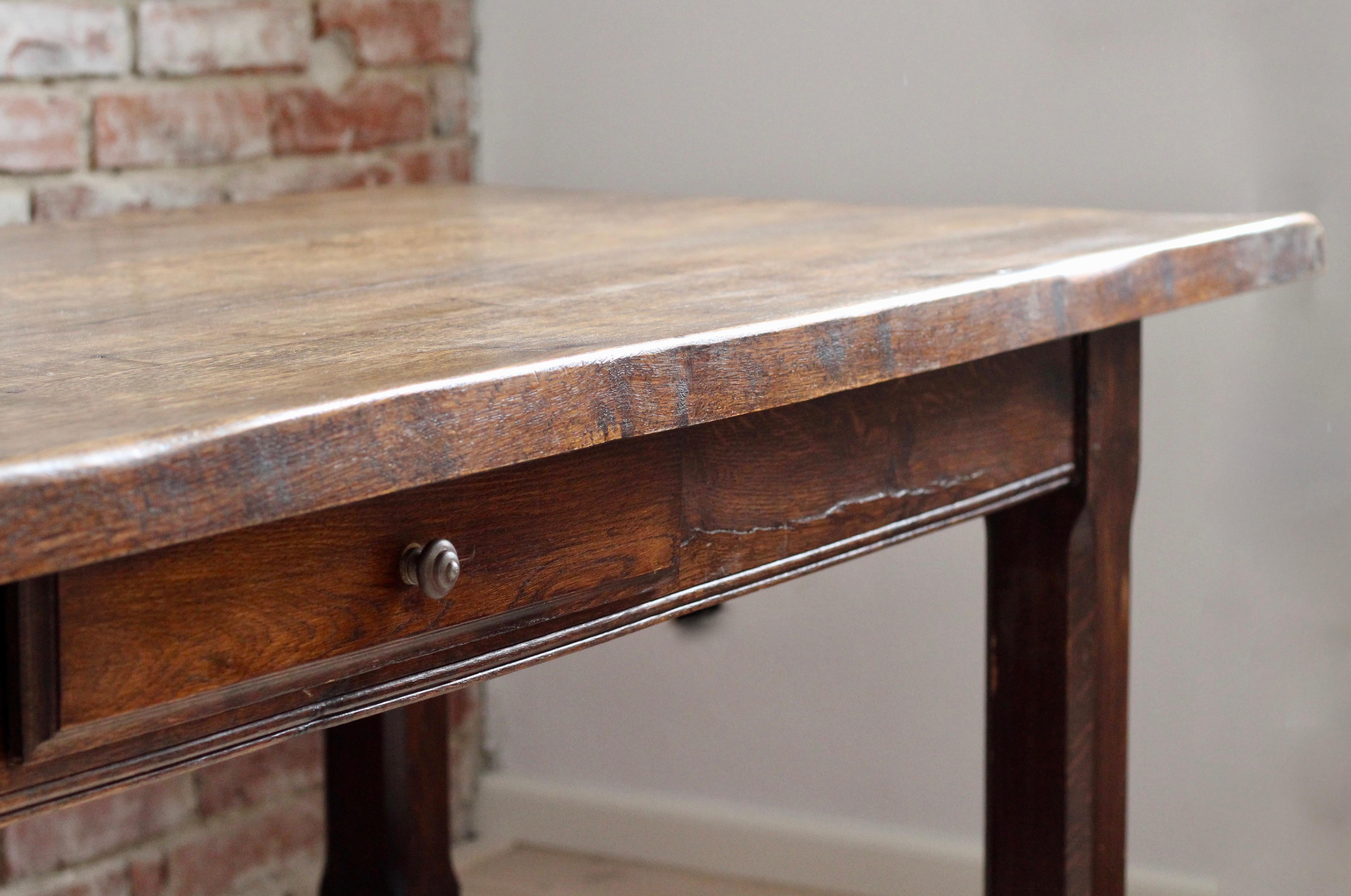 Patinated French, late 19th or early 20th Century Farm Dining Table, Solid Oak