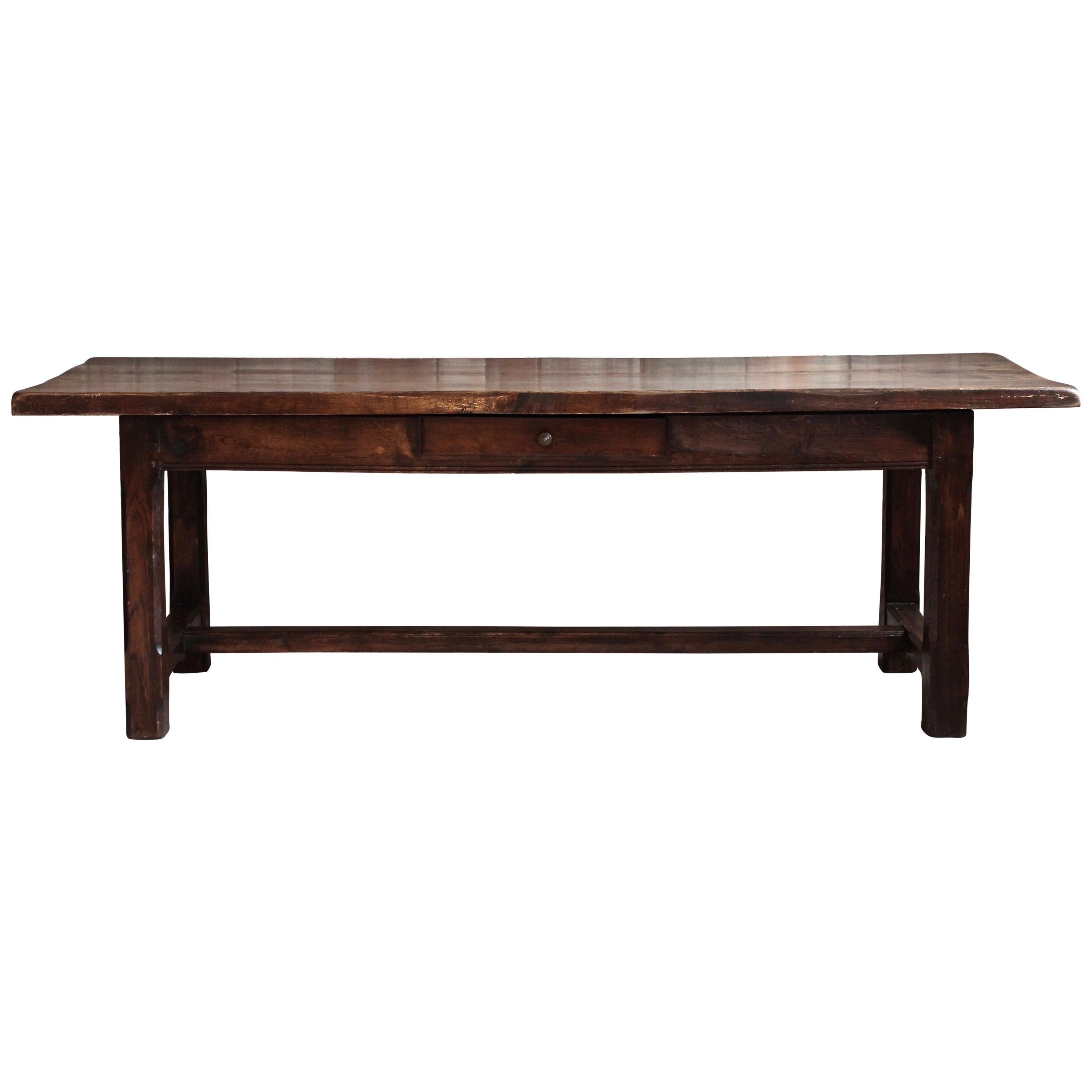 French, late 19th or early 20th Century Farm Dining Table, Solid Oak