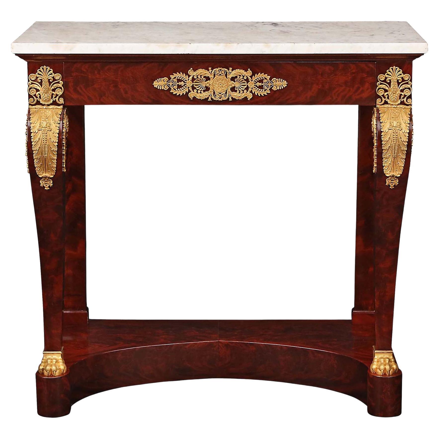 French Early 19th Century First Empire Period Mahogany and Ormolu Console For Sale