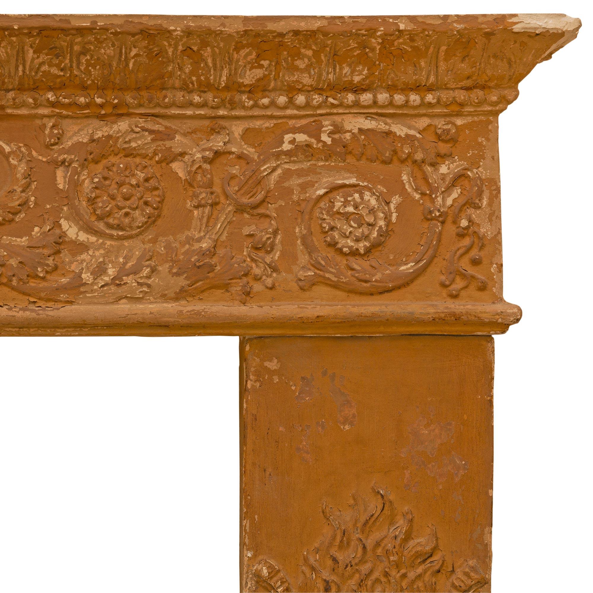 French Early 19th Century First Empire Period Terracotta Fireplace Mantel For Sale 2
