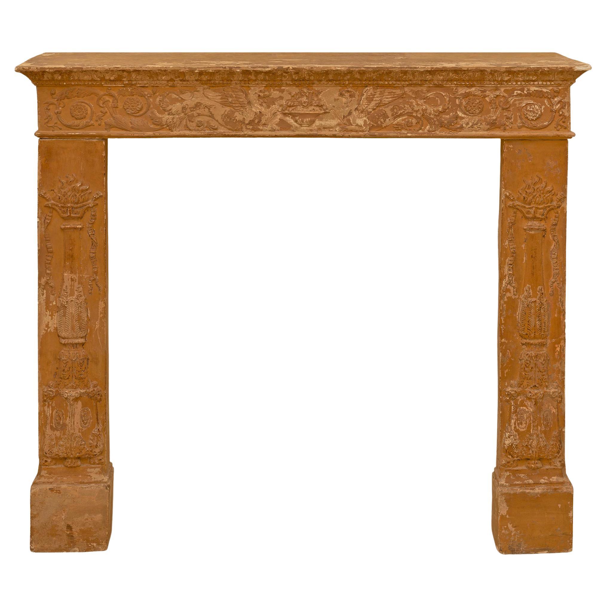 French Early 19th Century First Empire Period Terracotta Fireplace Mantel For Sale