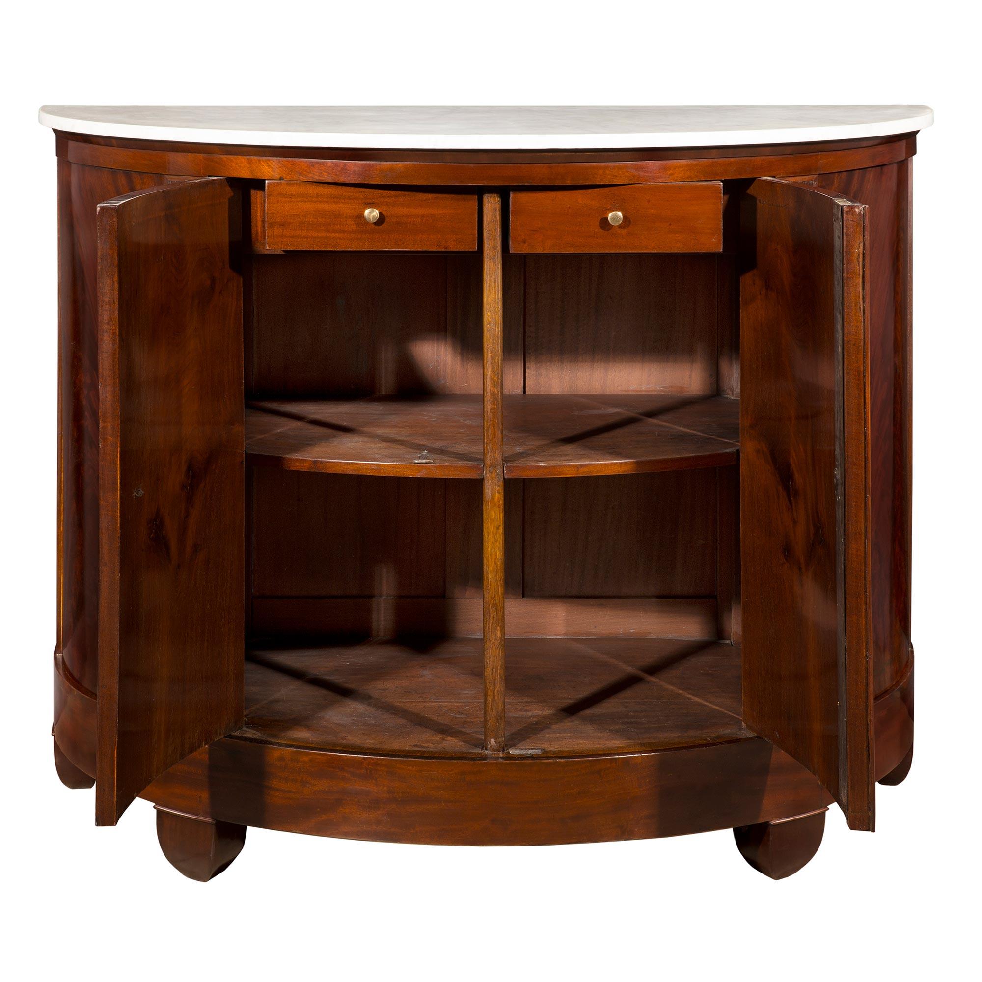 French Early 19th Century Flamed Mahogany Demilune Console Cabinet In Good Condition For Sale In West Palm Beach, FL