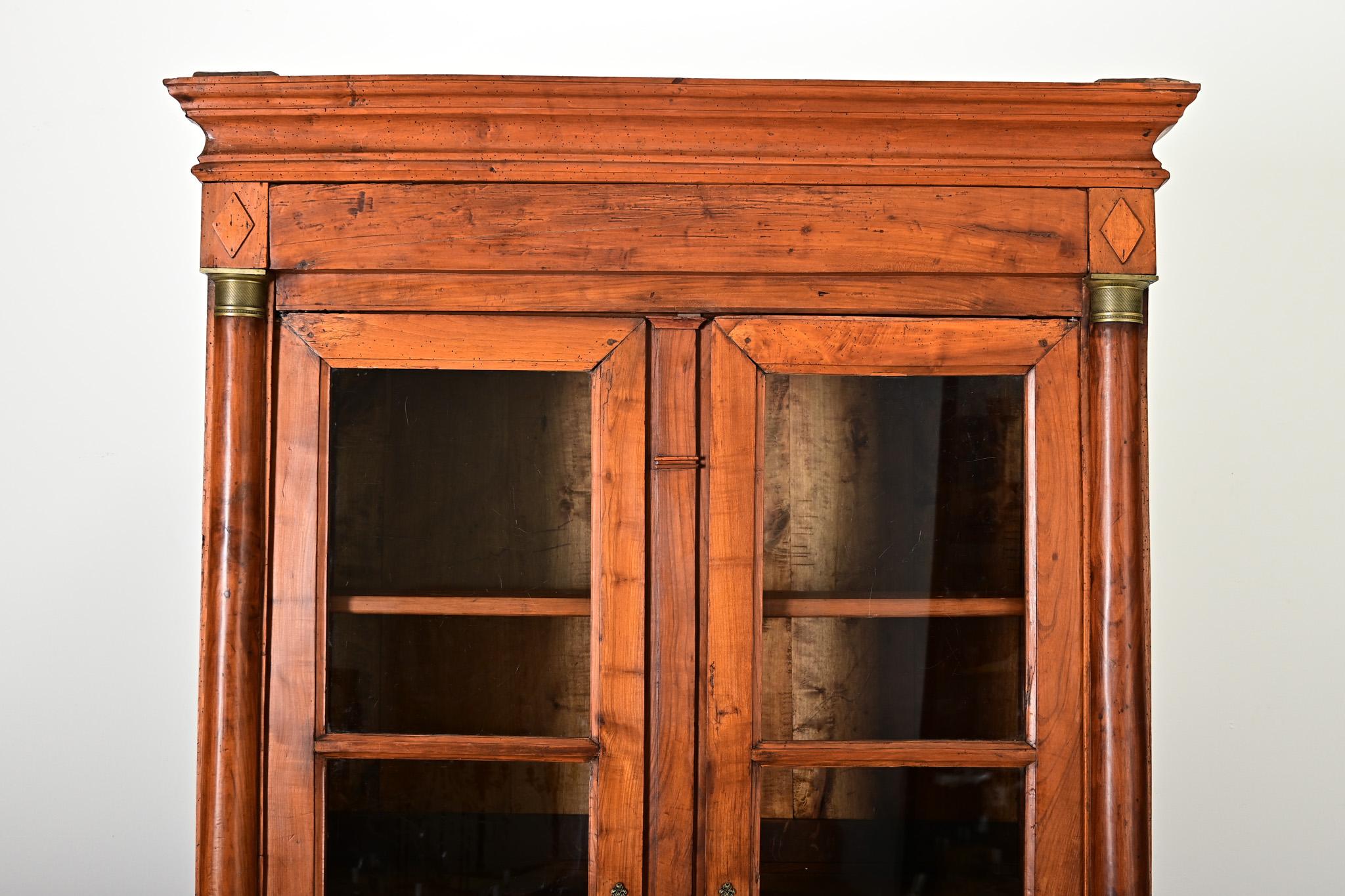 Repoussé French Early 19th Century Fruitwood Empire Bibliotheque For Sale