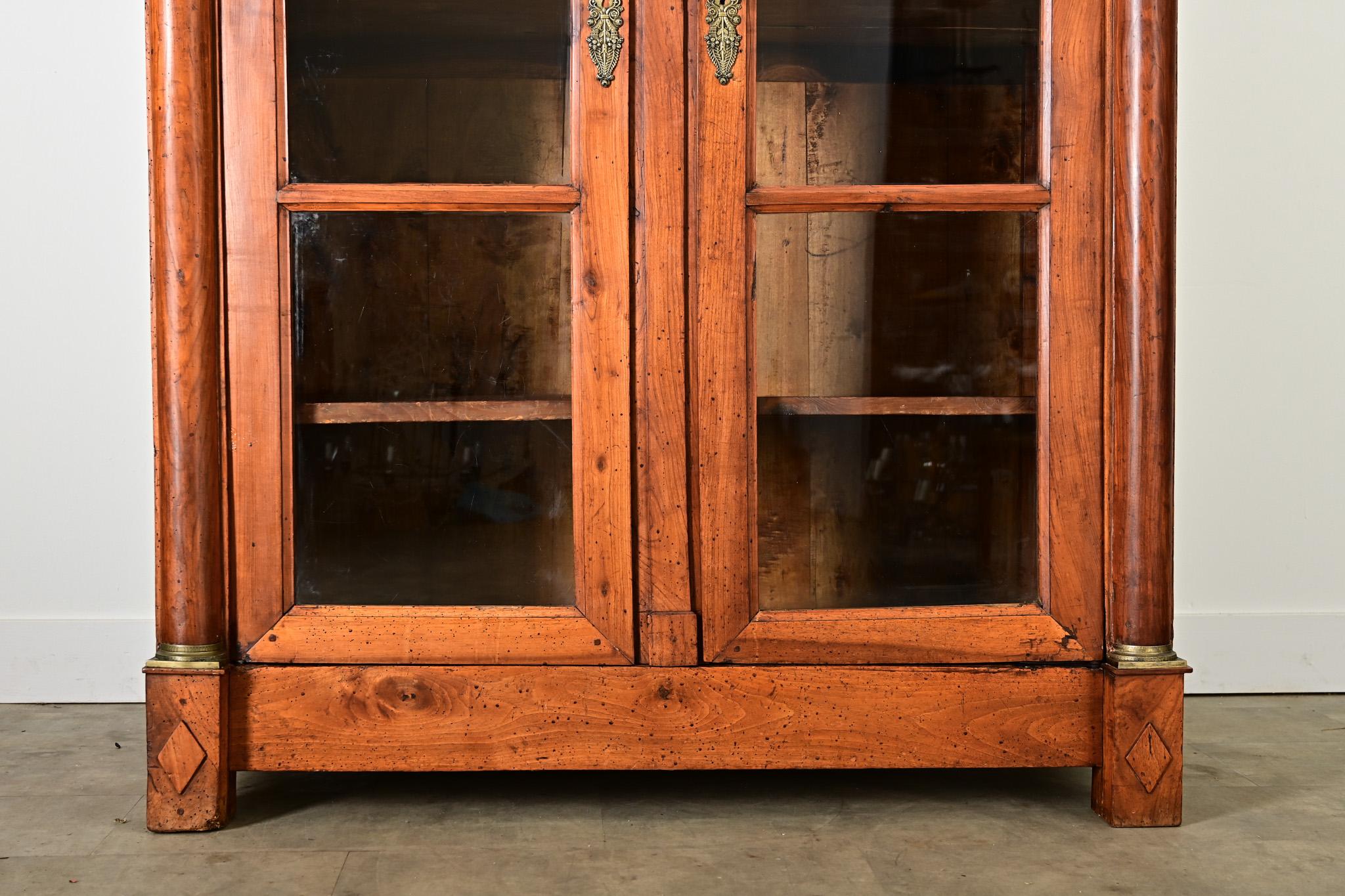 Brass French Early 19th Century Fruitwood Empire Bibliotheque For Sale