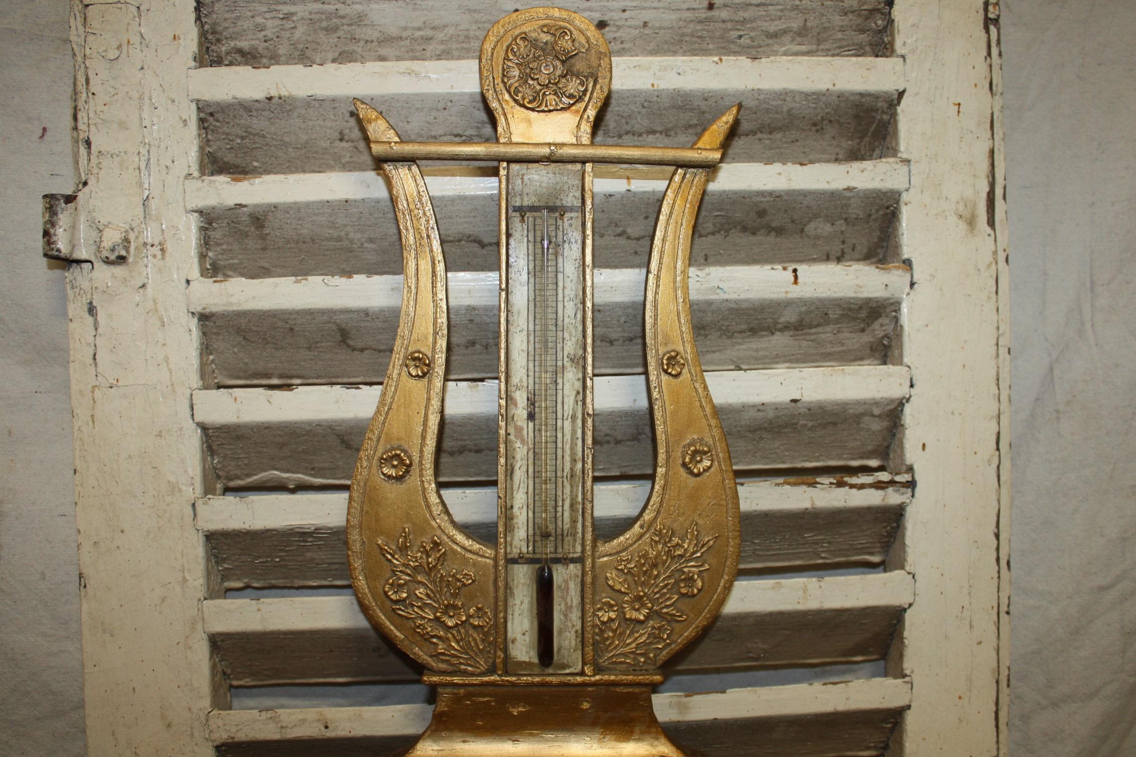 Restauration French Early 19th Century Gilt Barometer For Sale