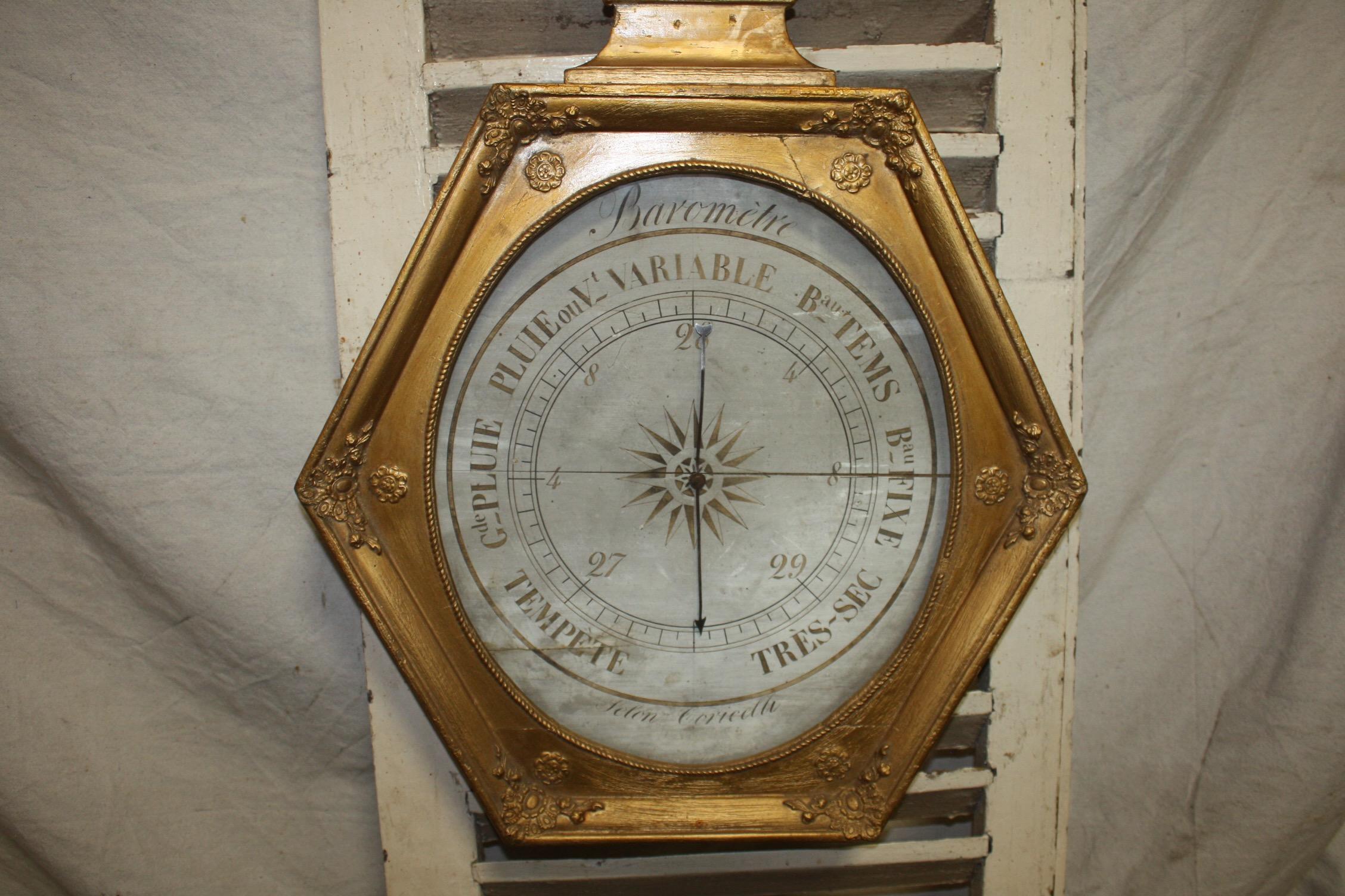 French Early 19th Century Gilt Barometer In Good Condition For Sale In Stockbridge, GA