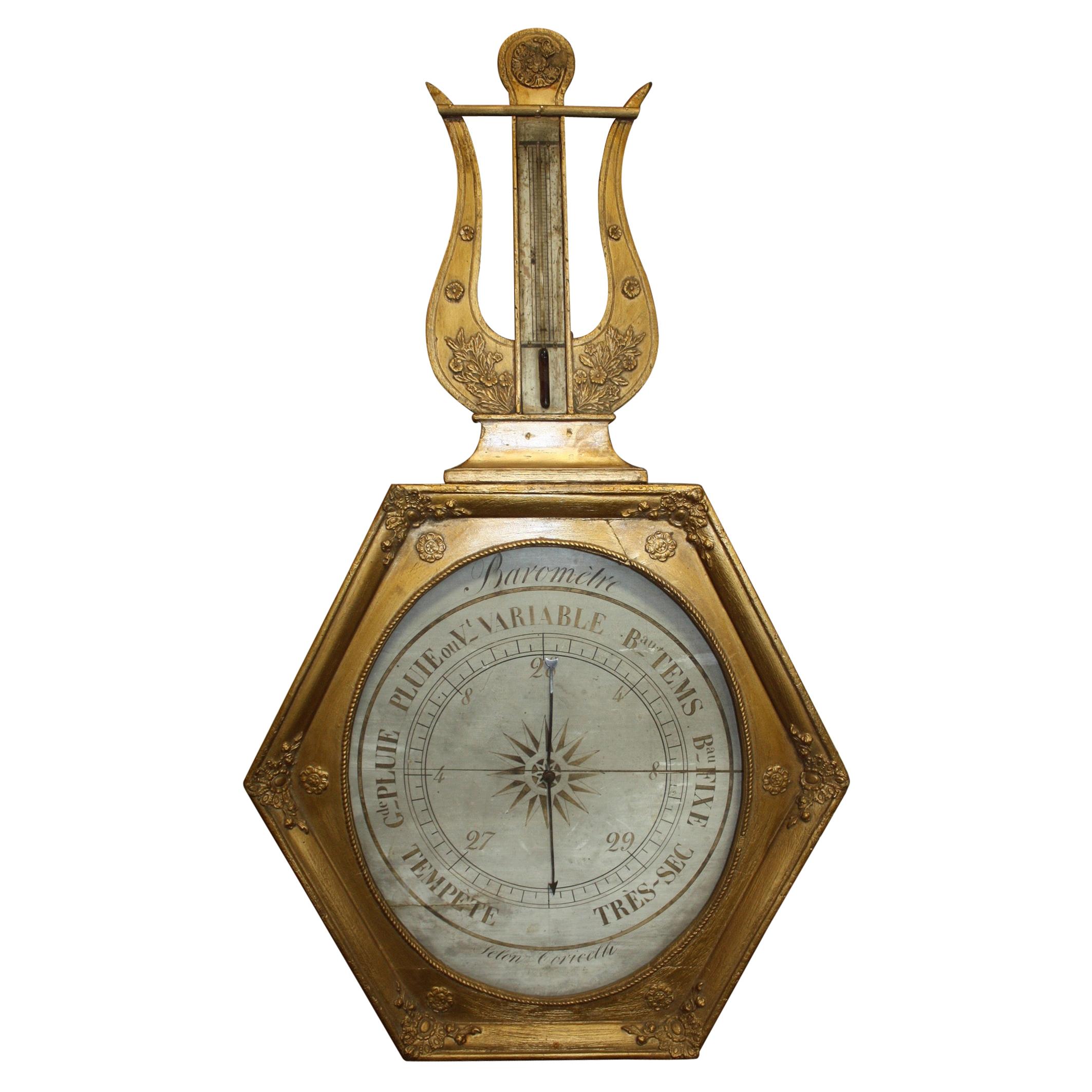 French Early 19th Century Gilt Barometer For Sale