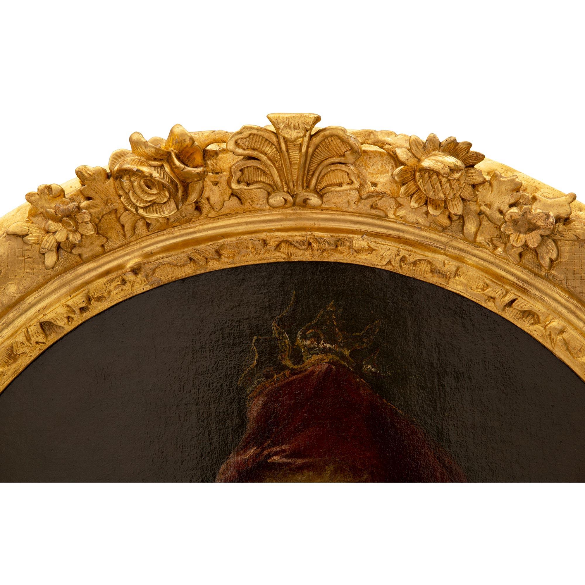 French Early 19th Century Giltwood and Oil on Canvas Portrait of a Young Girl For Sale 2