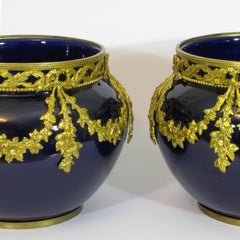 French Early 19th Century Louis Philippe Ormolu-Mounted Porcelain Cachepots