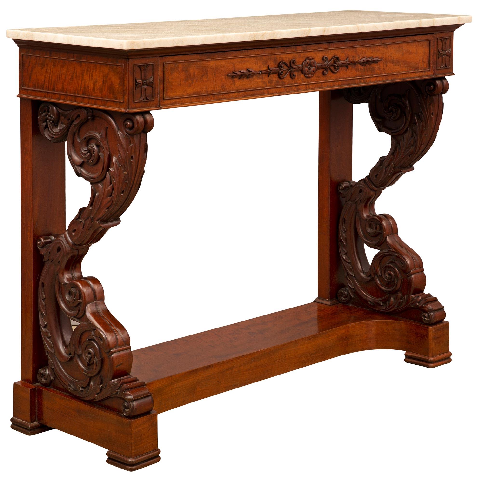 Neoclassical French Early 19th Century Louis Philippe St. Mouchette Mahogany & Marble Console For Sale