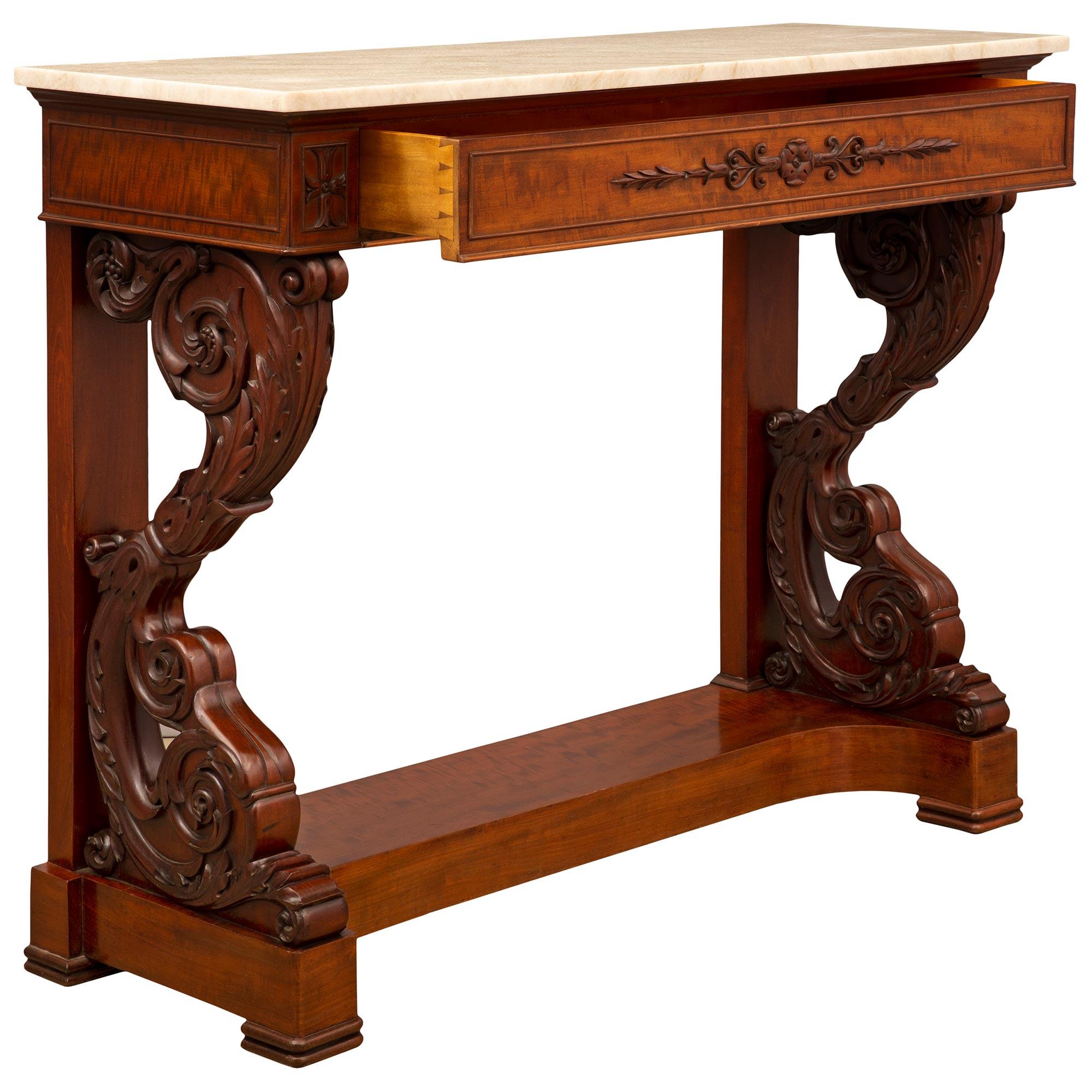 French Early 19th Century Louis Philippe St. Mouchette Mahogany & Marble Console In Good Condition For Sale In West Palm Beach, FL