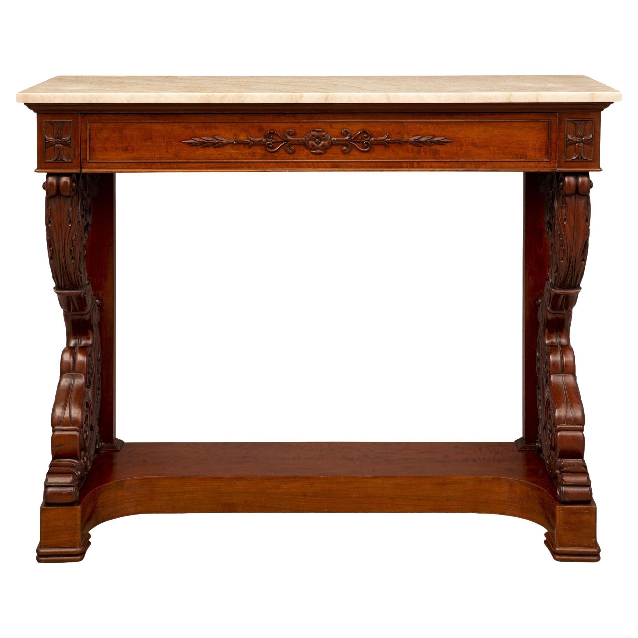 French Early 19th Century Louis Philippe St. Mouchette Mahogany & Marble Console For Sale