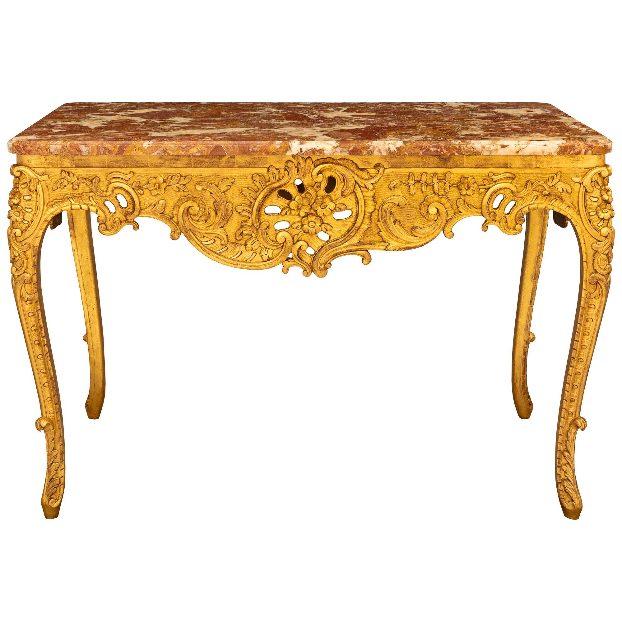 French Early 19th Century Louis XV St. Giltwood And Marble Center Table For Sale 7