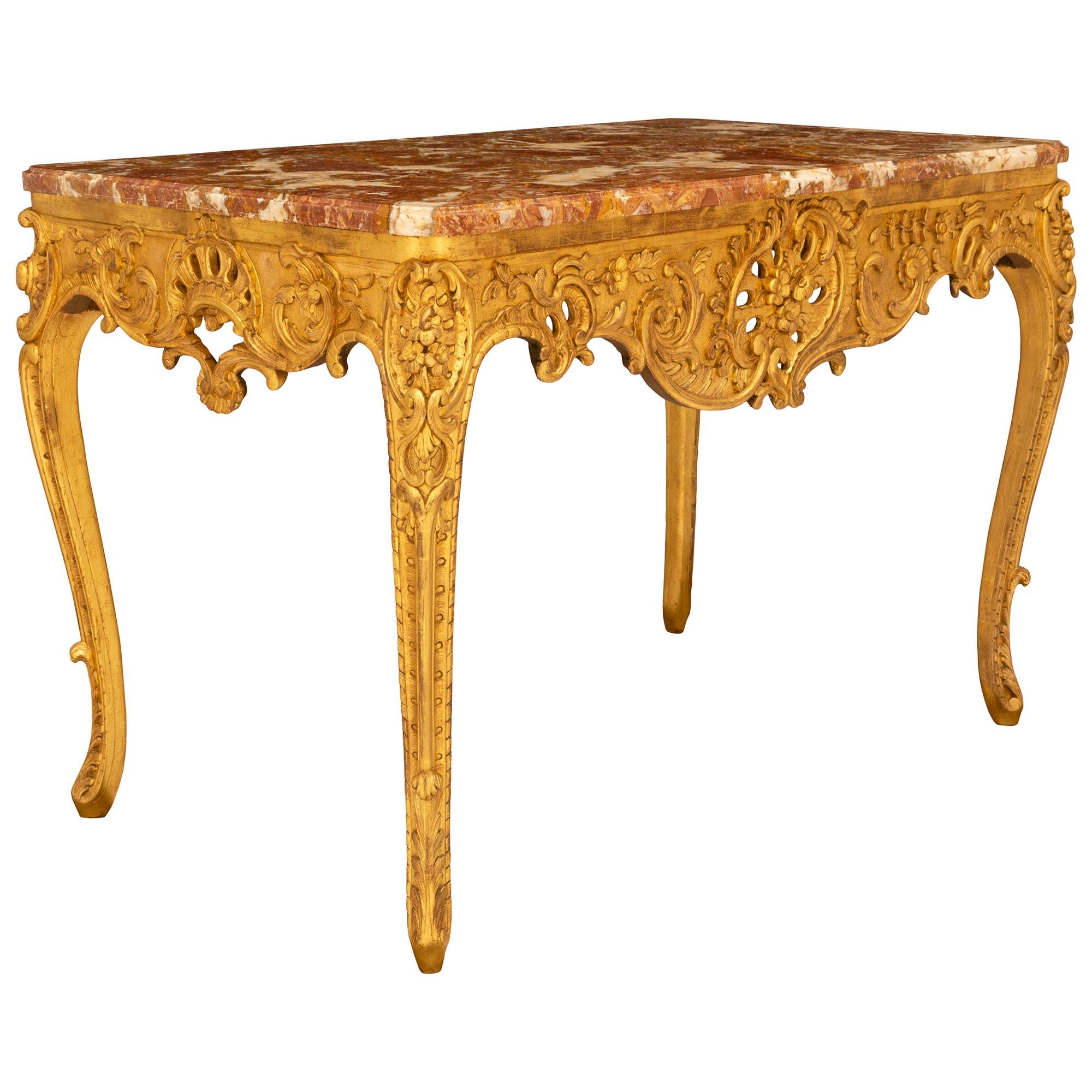French Early 19th Century Louis XV St. Giltwood And Marble Center Table In Good Condition For Sale In West Palm Beach, FL