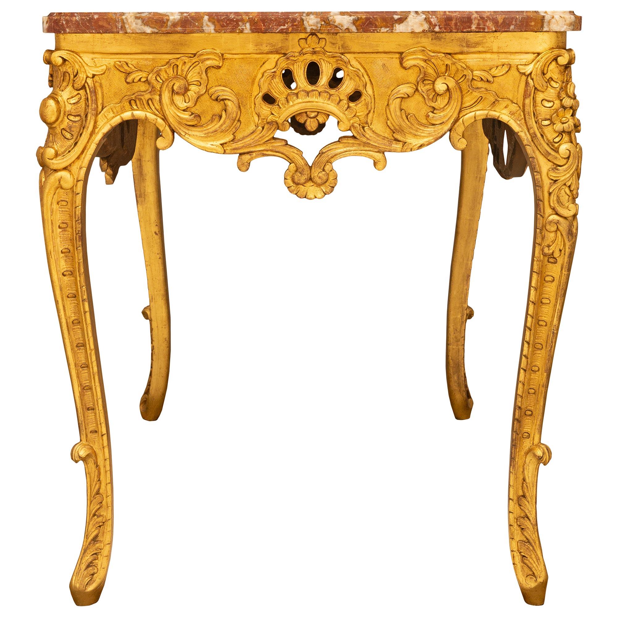 French Early 19th Century Louis XV St. Giltwood And Marble Center Table For Sale 1