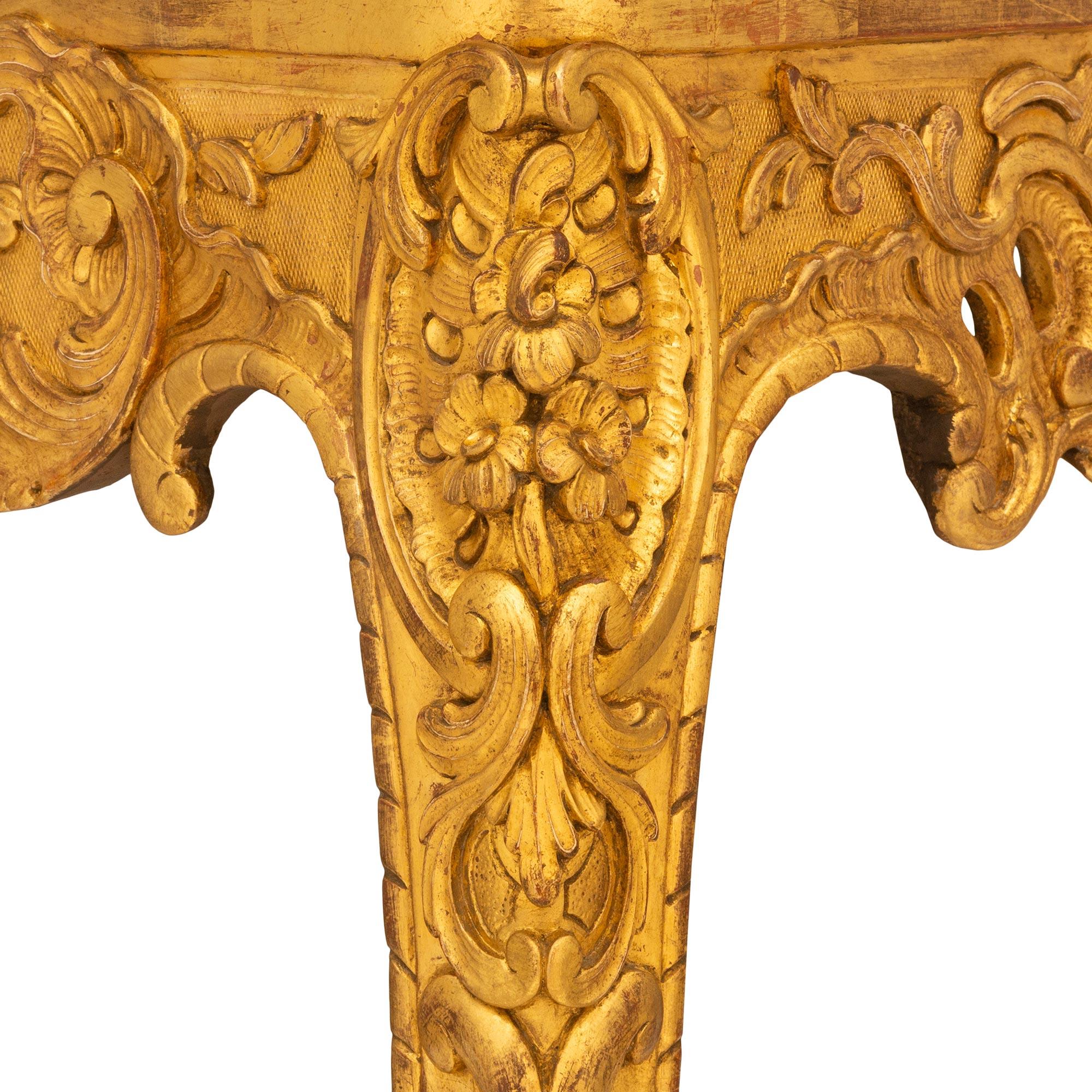 French Early 19th Century Louis XV St. Giltwood And Marble Center Table For Sale 2