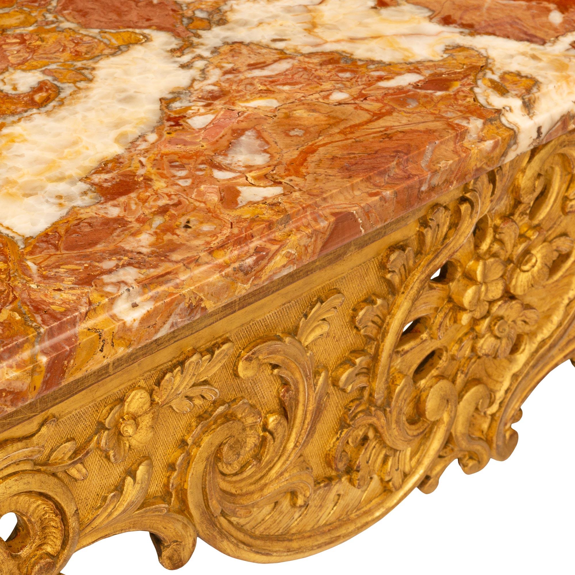 French Early 19th Century Louis XV St. Giltwood And Marble Center Table For Sale 3