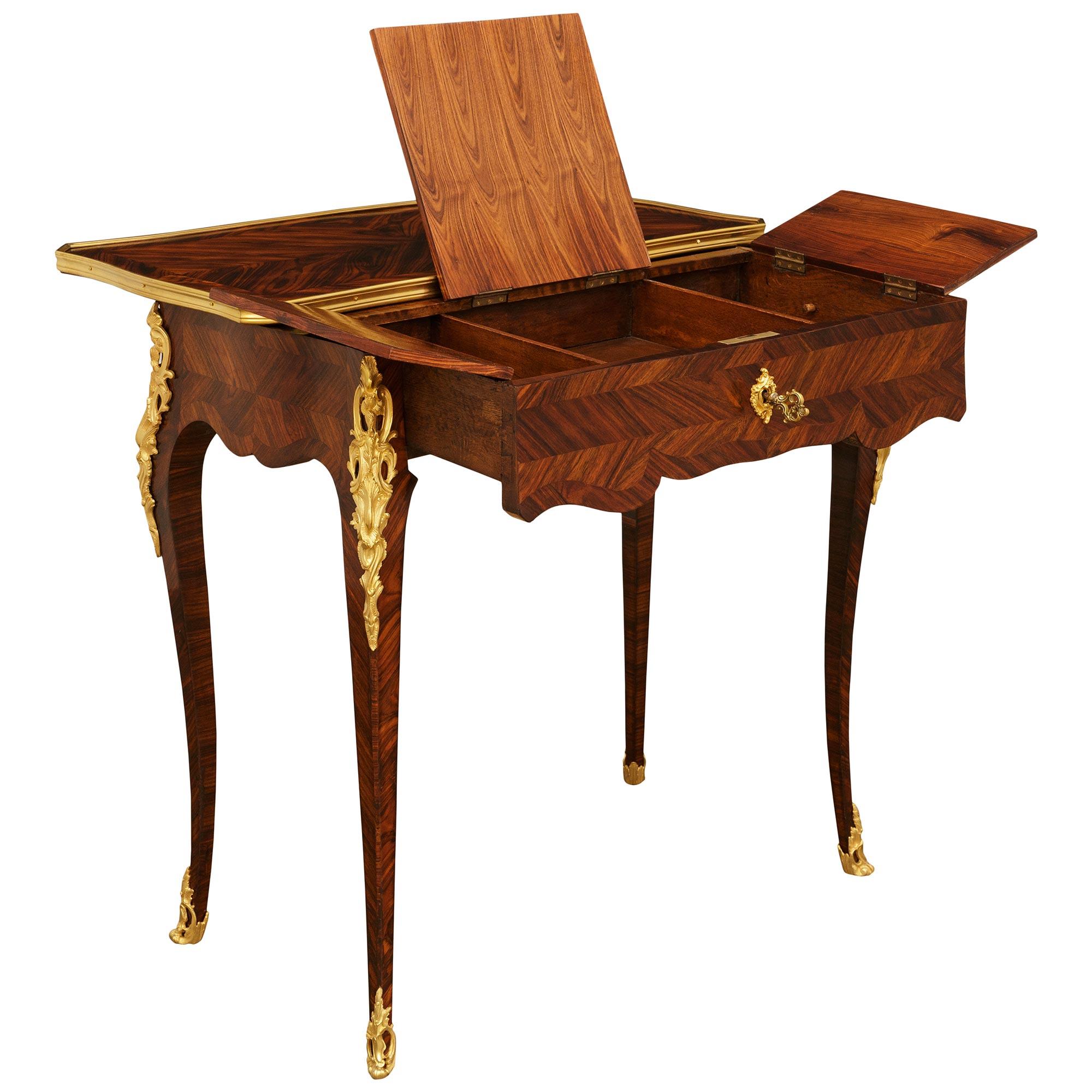 French early 19th century Louis XV st. Kingwood and Ormolu desk/side table In Good Condition For Sale In West Palm Beach, FL