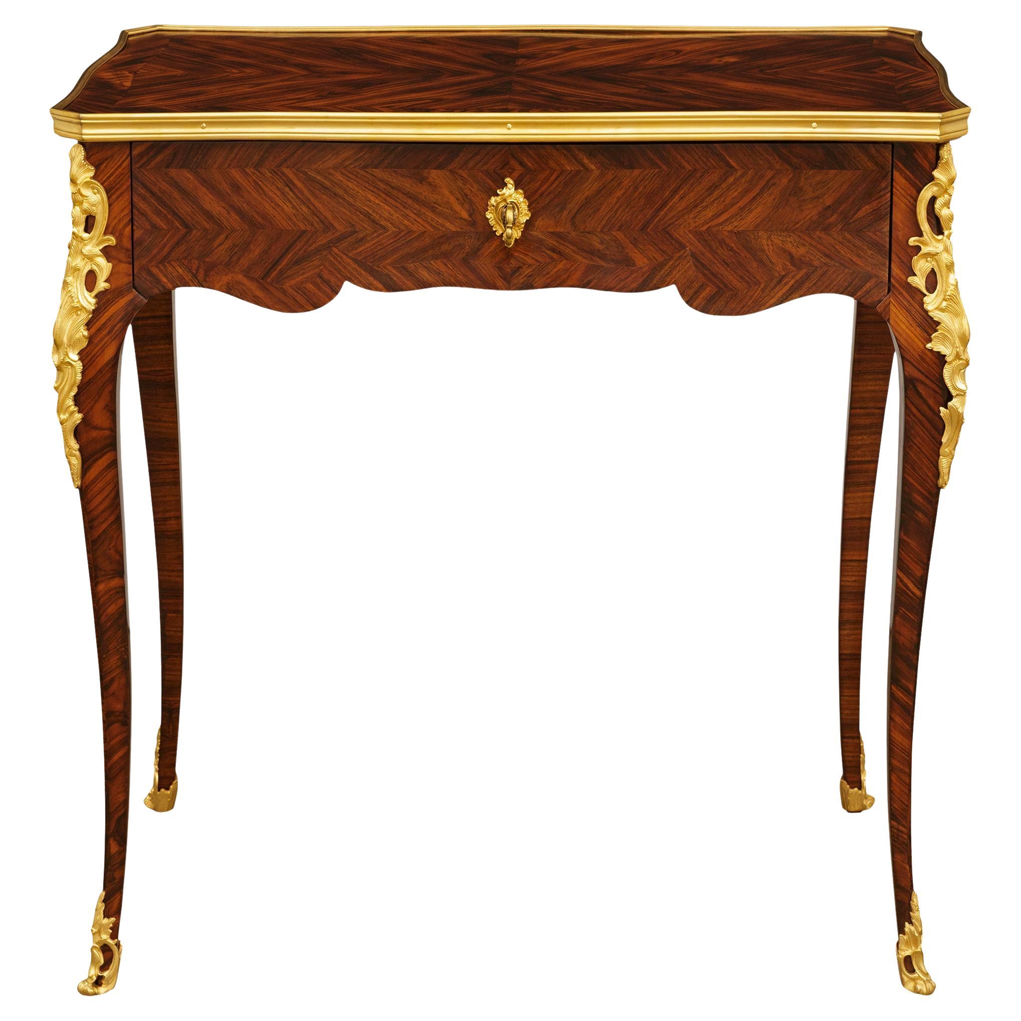 French early 19th century Louis XV st. Kingwood and Ormolu desk/side table For Sale