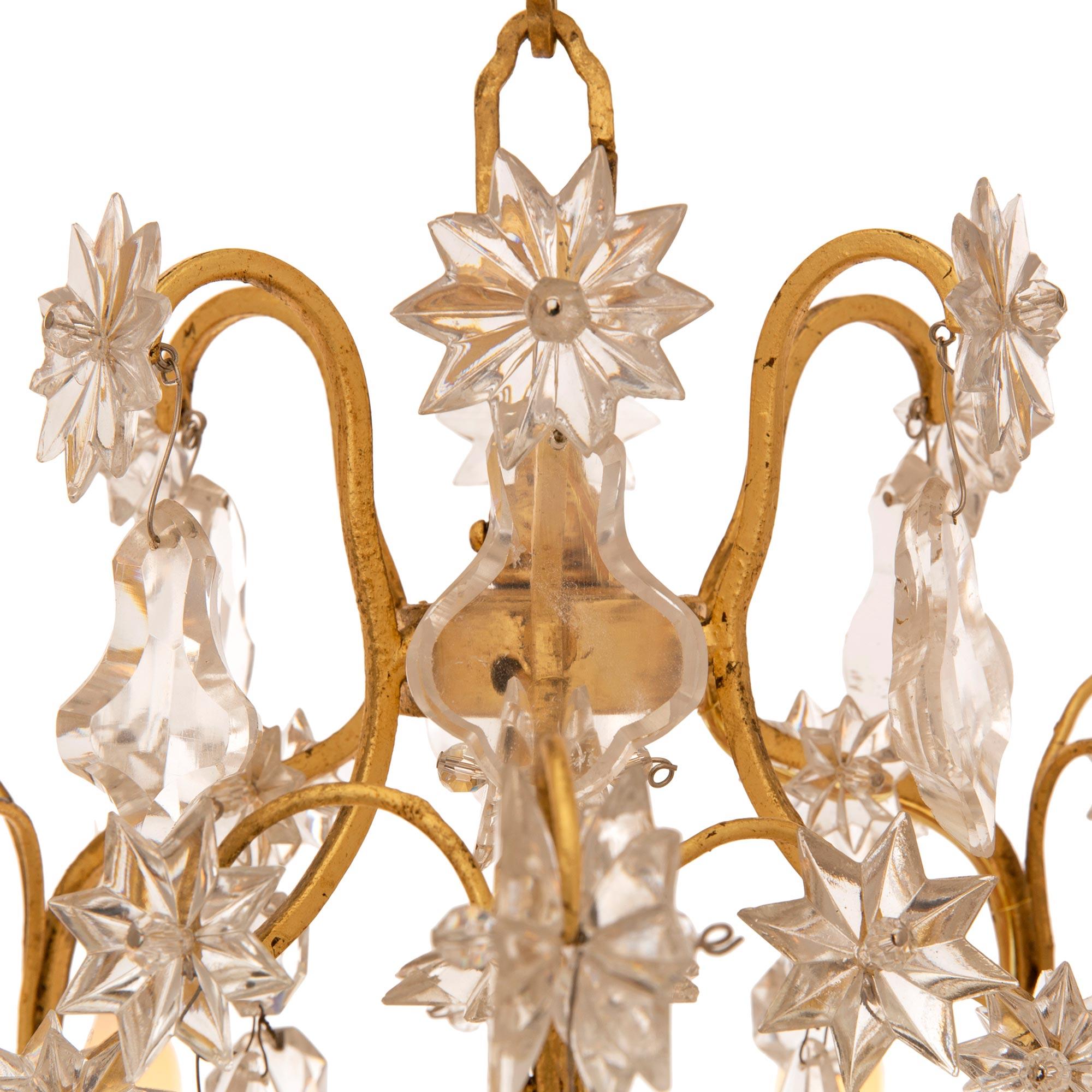 French Early 19th Century Louis XV St. Rock Crystal And Gilt Metal Chandelier In Good Condition For Sale In West Palm Beach, FL
