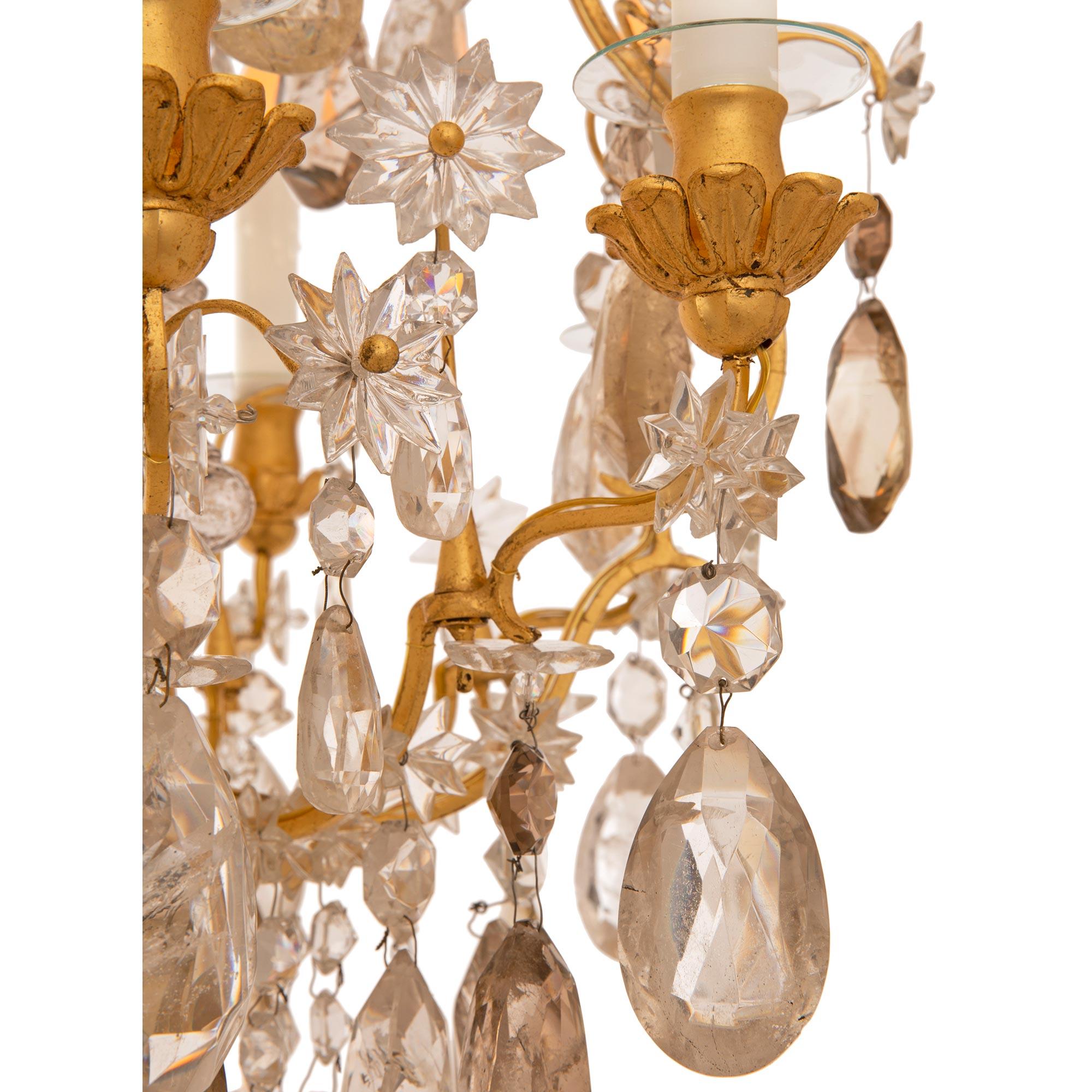 French Early 19th Century Louis XV St. Rock Crystal And Gilt Metal Chandelier For Sale 2