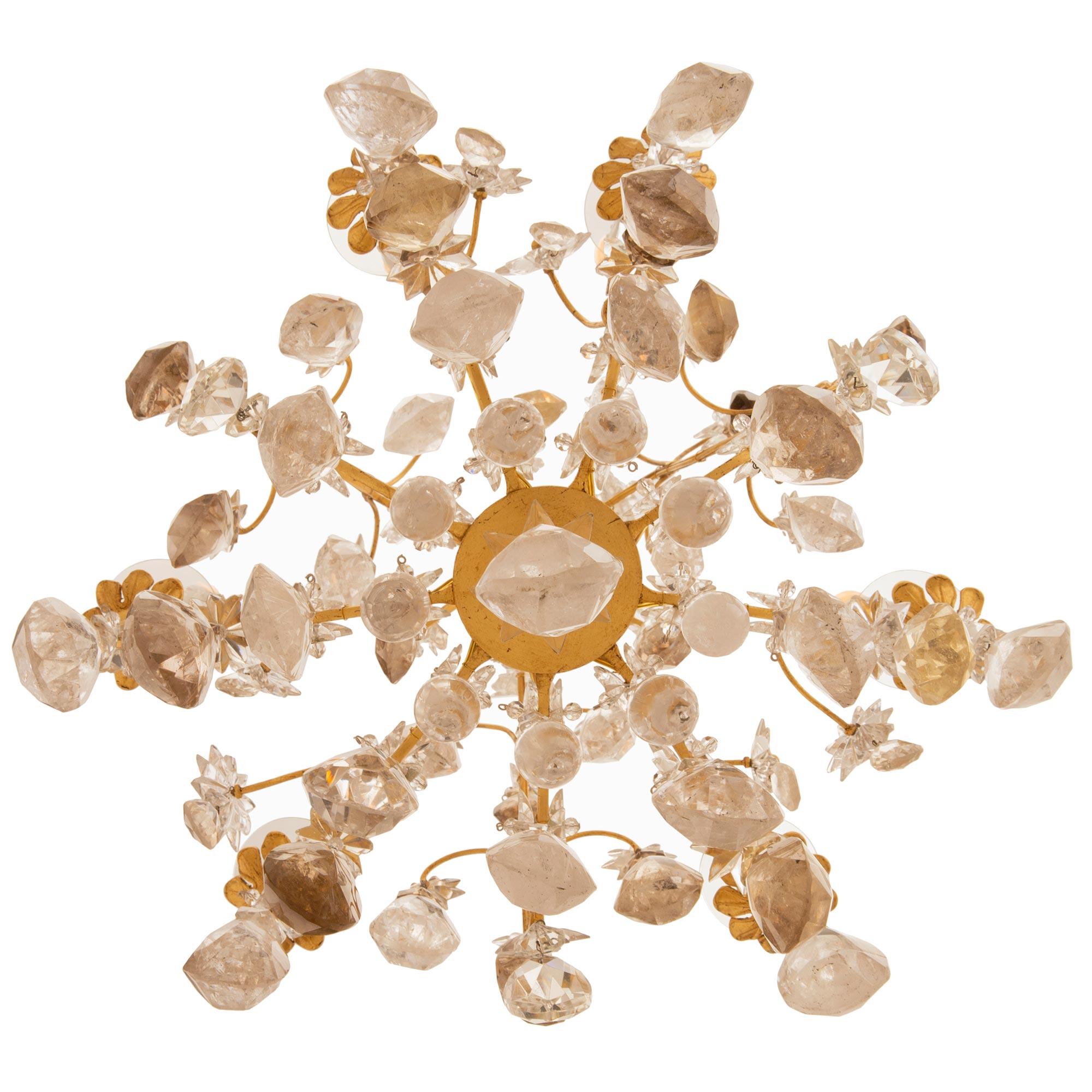 French Early 19th Century Louis XV St. Rock Crystal And Gilt Metal Chandelier For Sale 4