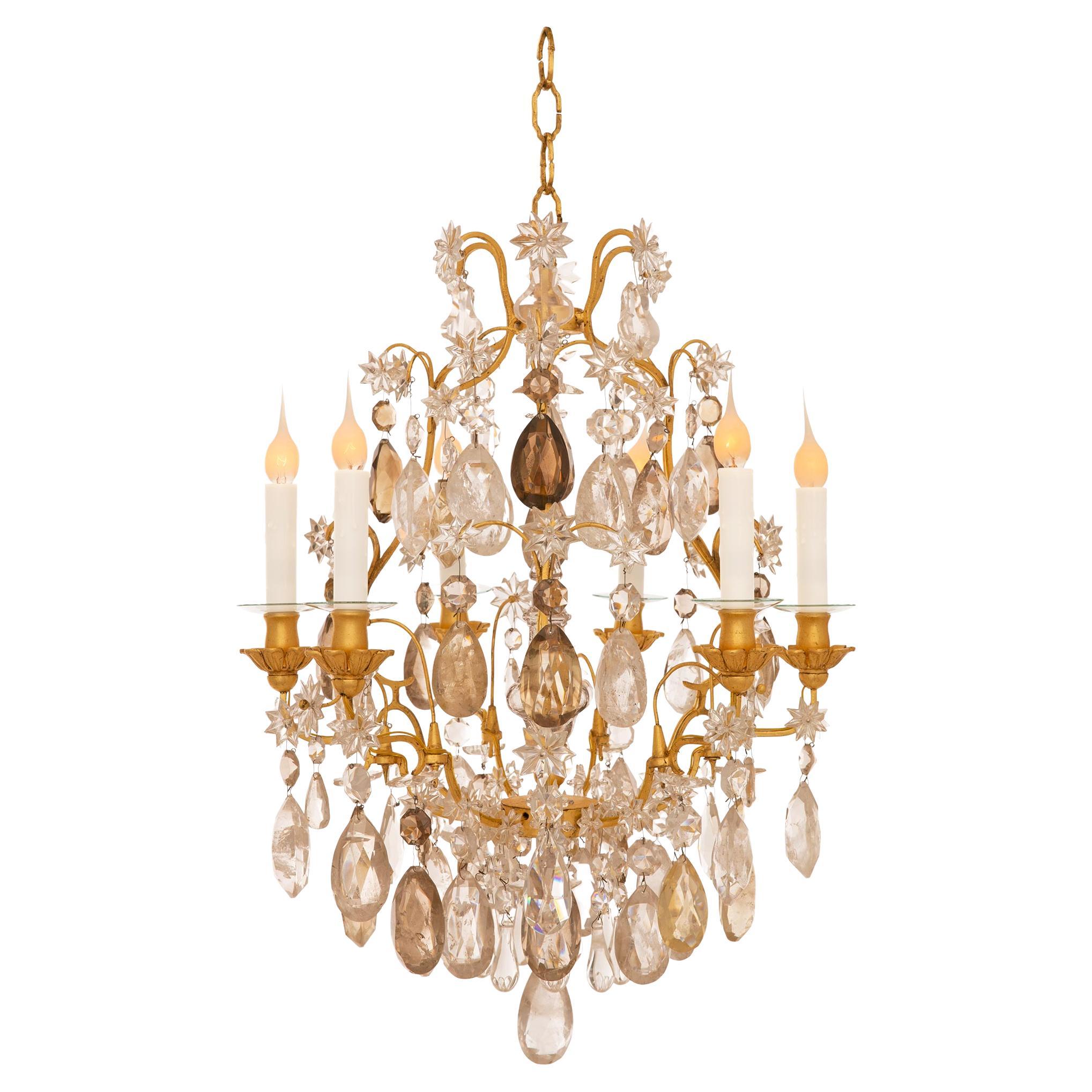 French Early 19th Century Louis XV St. Rock Crystal And Gilt Metal Chandelier For Sale