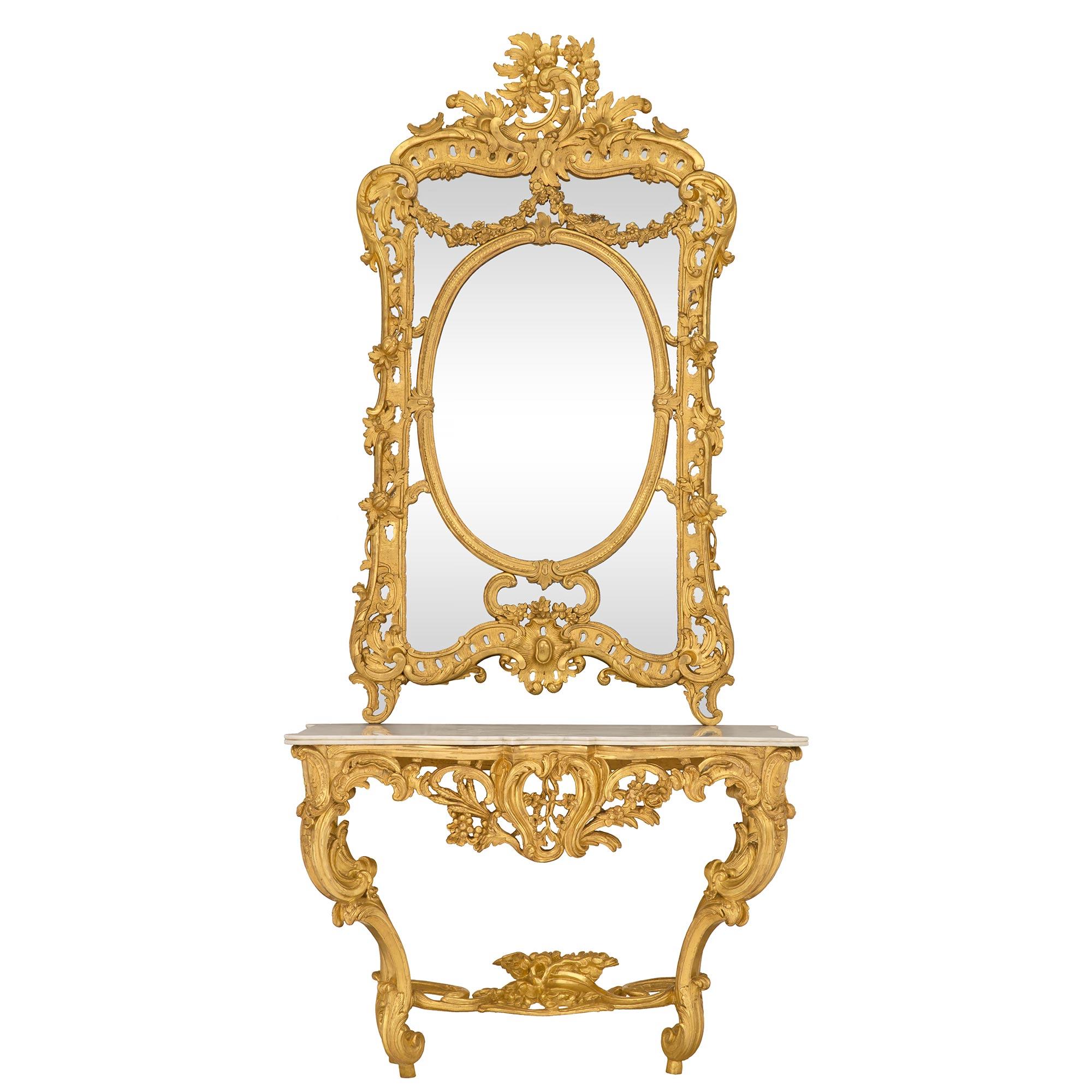 Console française du début du XIXe siècle de style Louis XV et miroir assorti