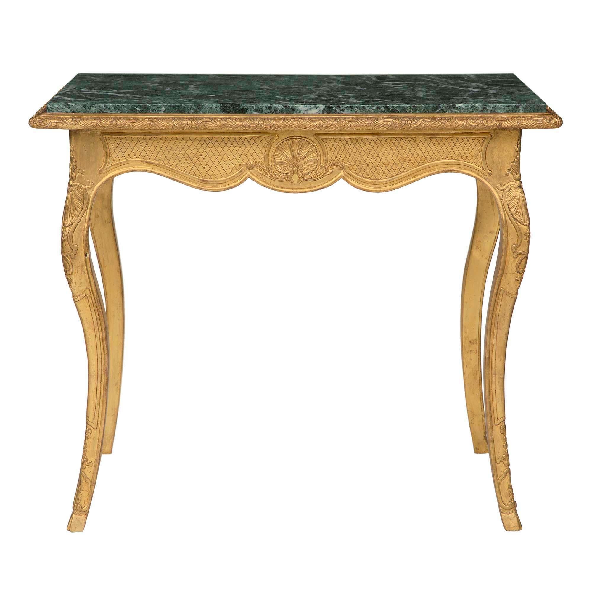 Rechteckiger Tisch aus vergoldetem Holz und Marmor im Louis XV.-Stil des frühen 19. Jahrhunderts im Angebot 2