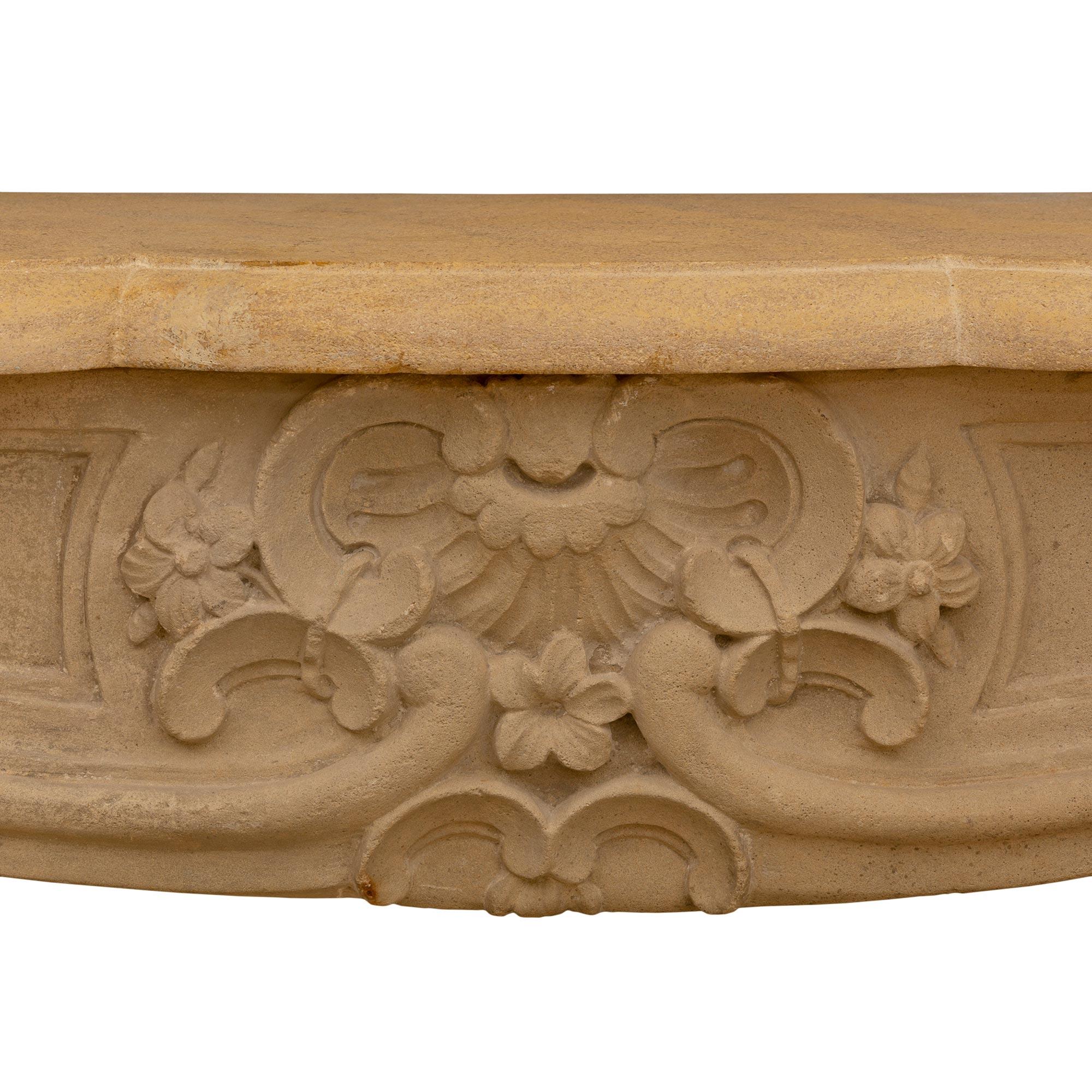French Early 19th Century Louis XV Style Limestone Fireplace Mantel In Good Condition For Sale In West Palm Beach, FL
