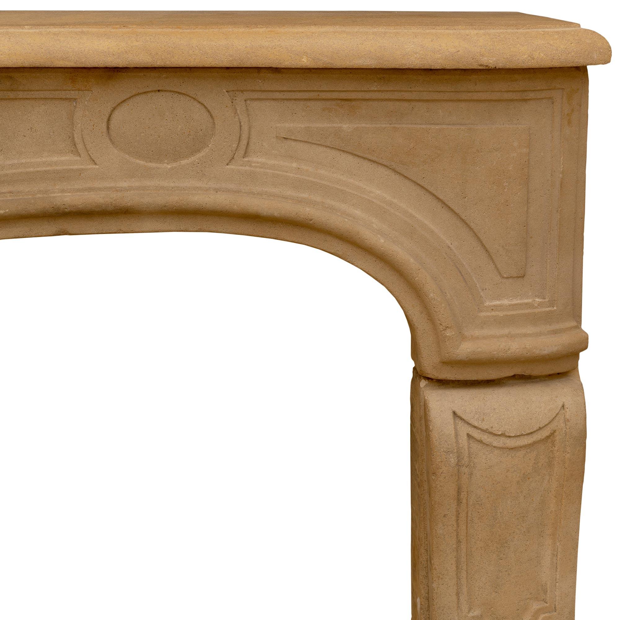 French Early 19th Century Louis XV Style Limestone Fireplace Mantel For Sale 1