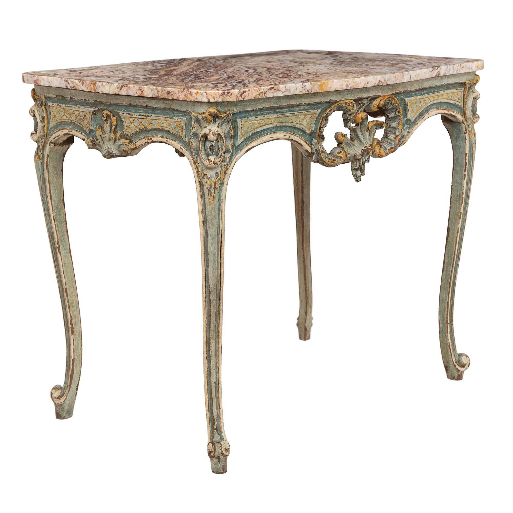 French Early 19th Century Louis XV Style Patinated and Marble Side/Center Table In Good Condition In West Palm Beach, FL