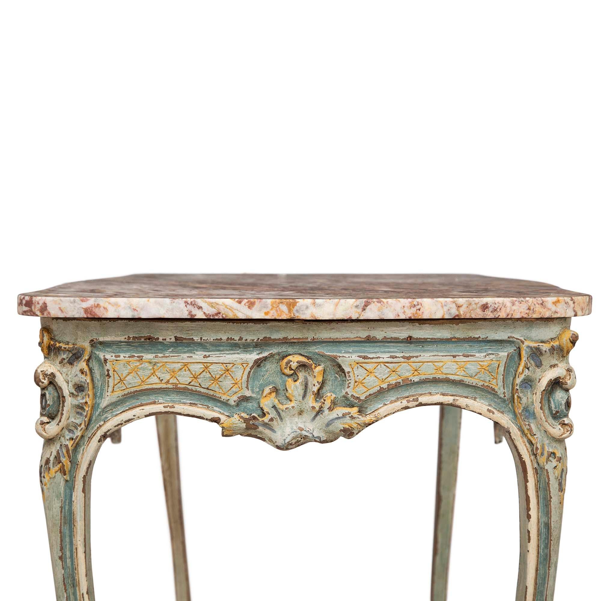 French Early 19th Century Louis XV Style Patinated and Marble Side/Center Table 1