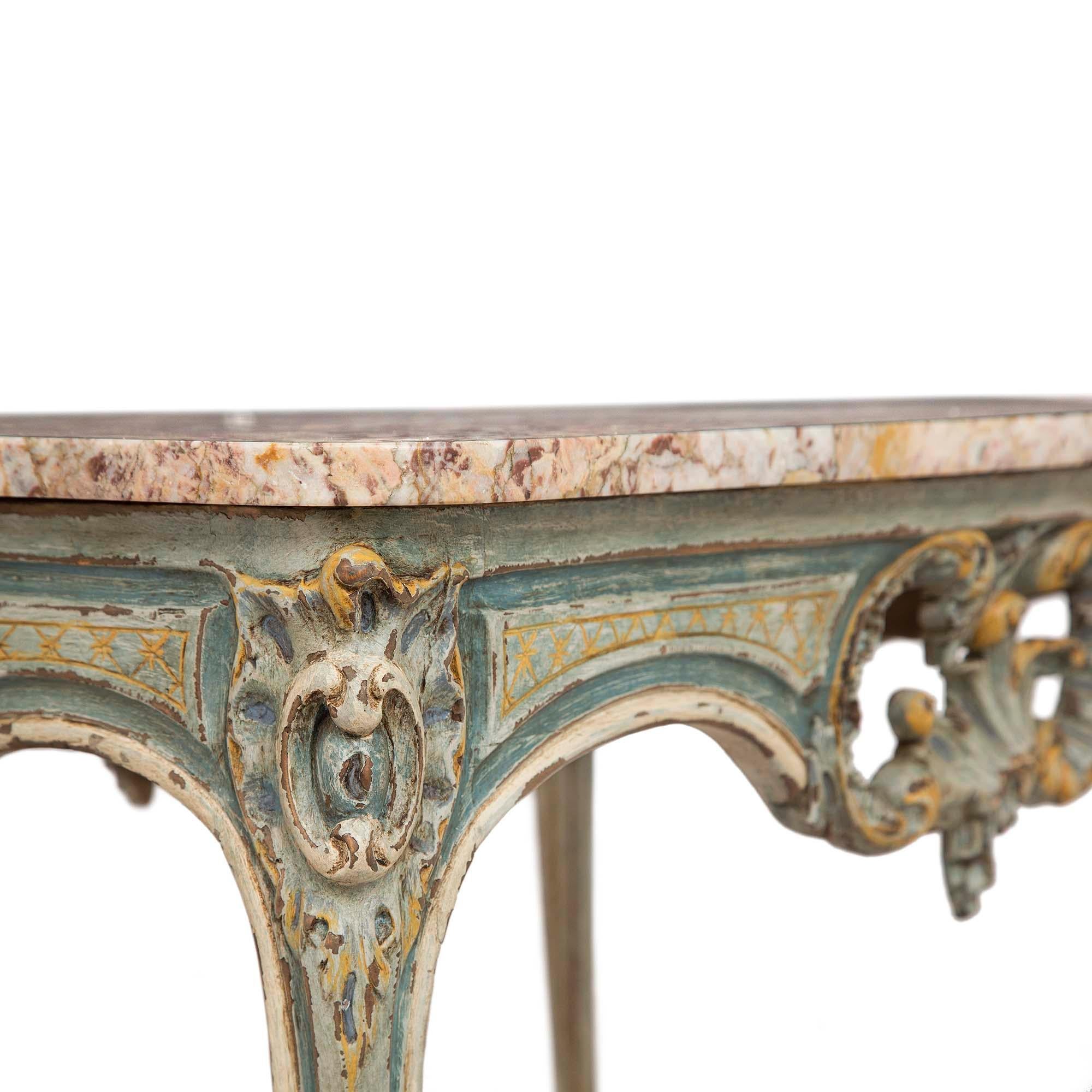 French Early 19th Century Louis XV Style Patinated and Marble Side/Center Table 3