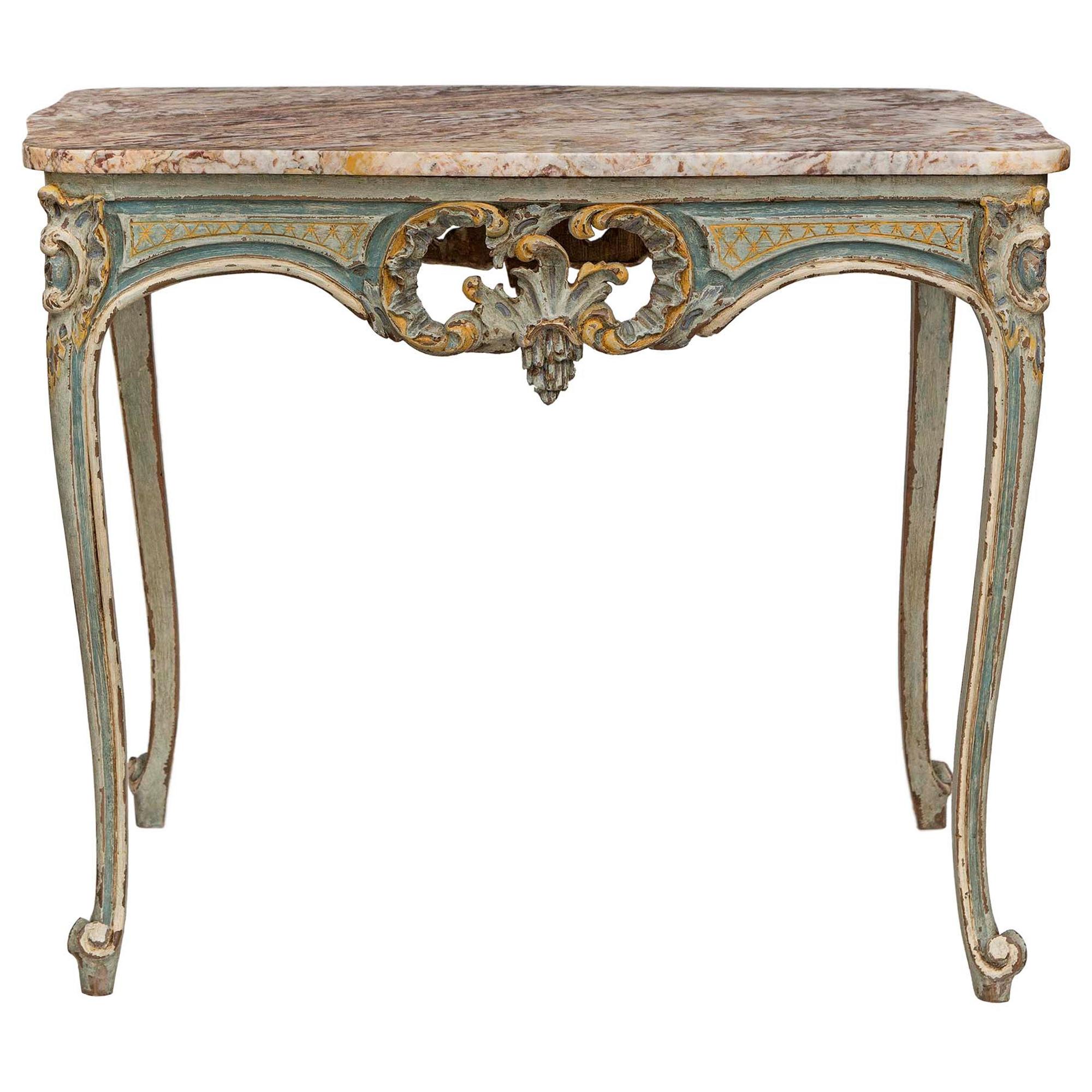 French Early 19th Century Louis XV Style Patinated and Marble Side/Center Table
