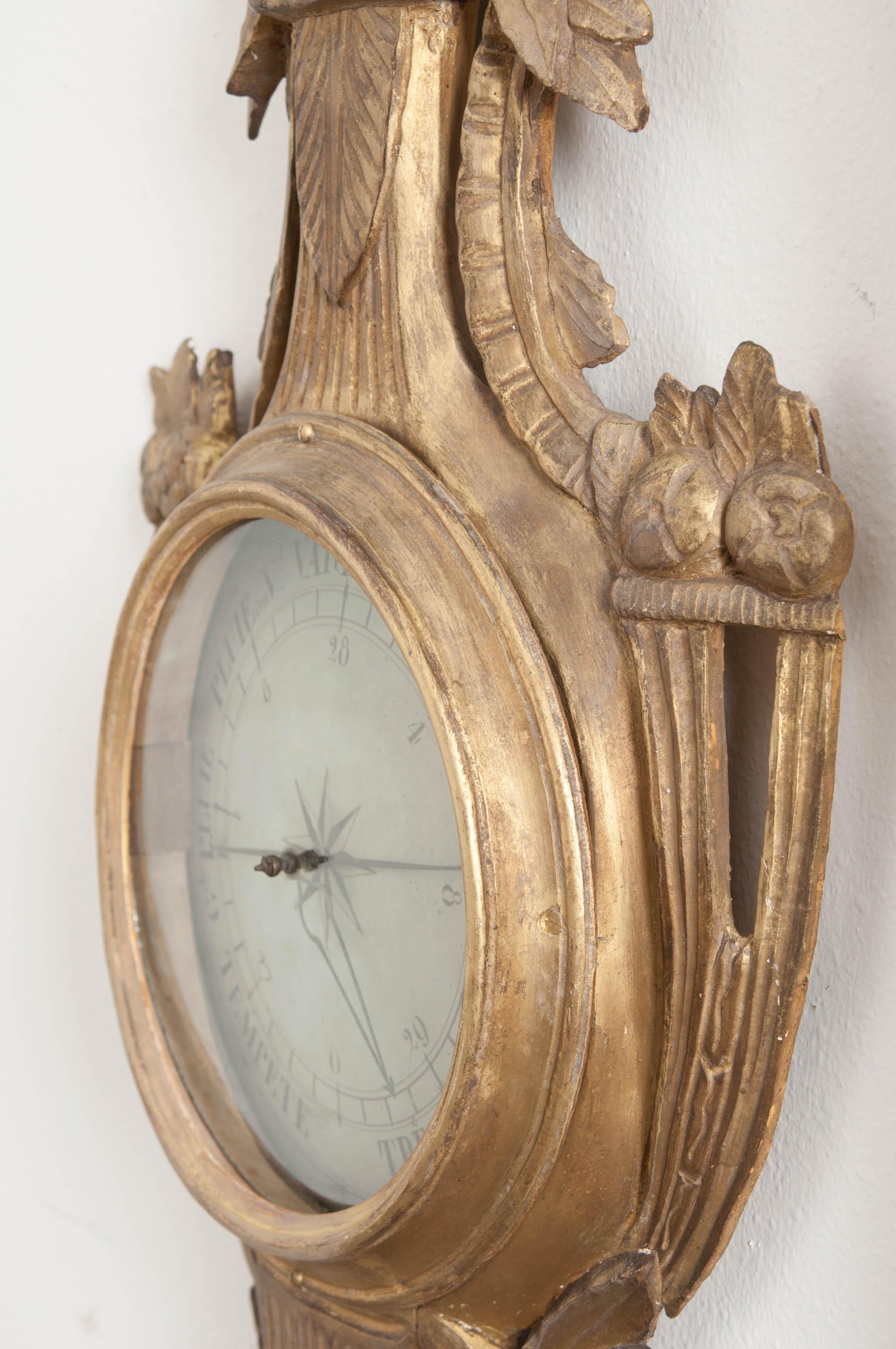 French Early 19th Century Louis XVI Gold Gilt Barometer 2
