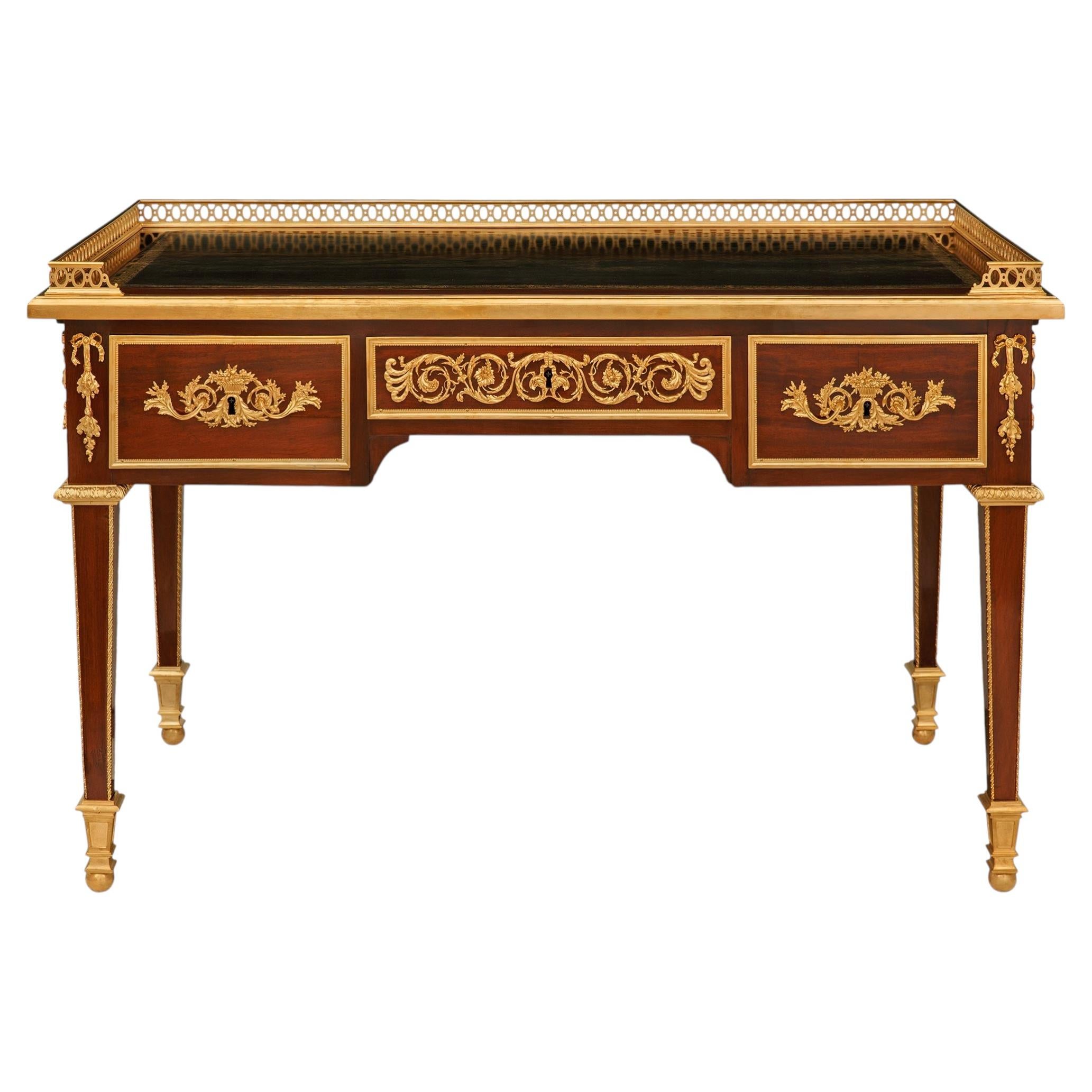 French early 19th century Louis XVI st. Mahogany and Ormolu desk