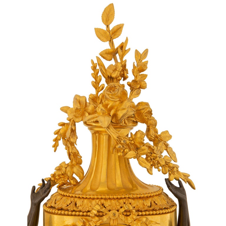 Bronze French Early 19th Century Louis XVI St. Marble And Ormolu Clock By Raingo Frères For Sale